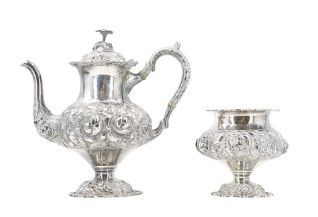Magnificent Antique Stieff Hand-Chased Sterling Silver Teapot and