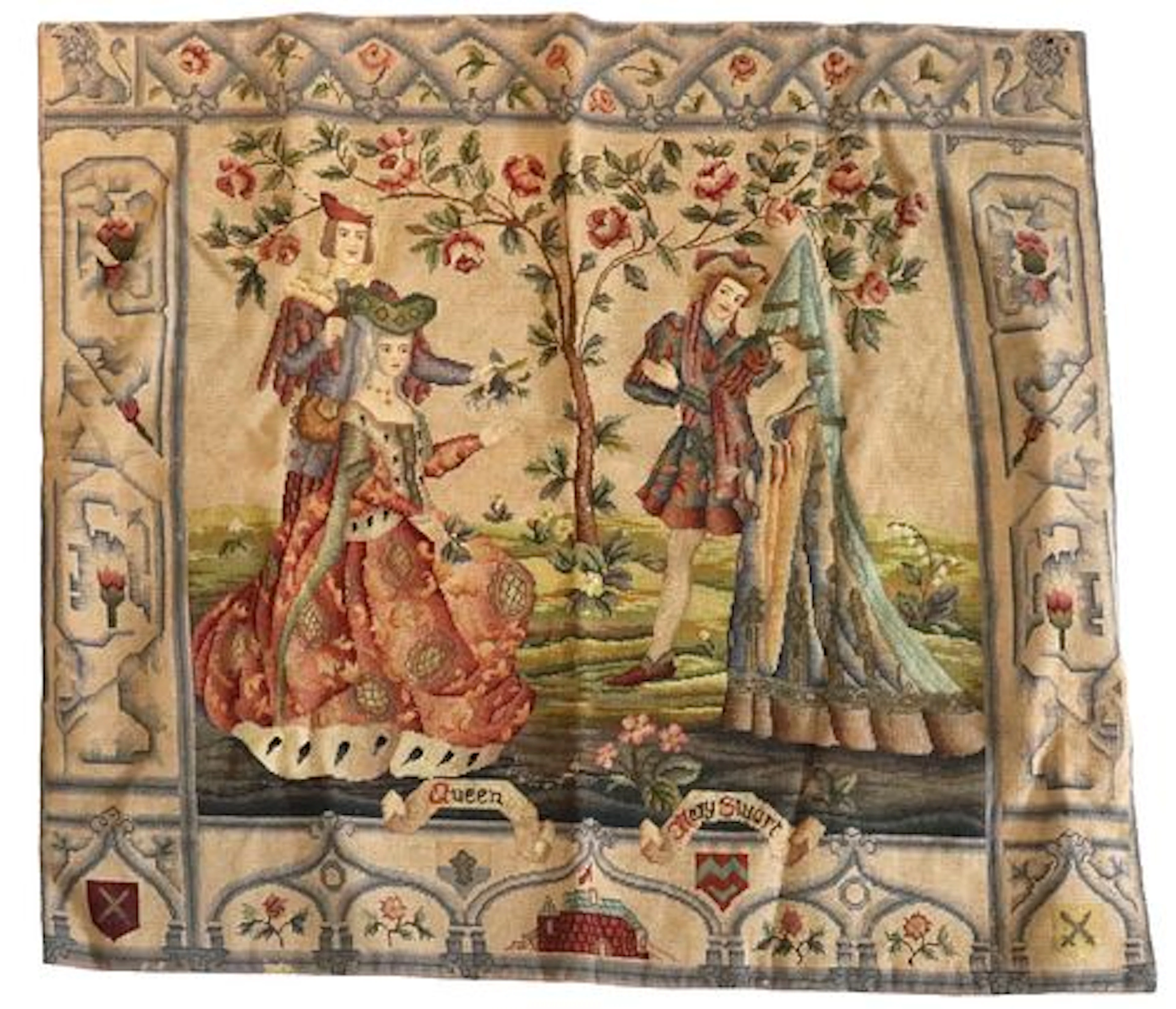 Antique English Victorian Needlepoint Tapestry