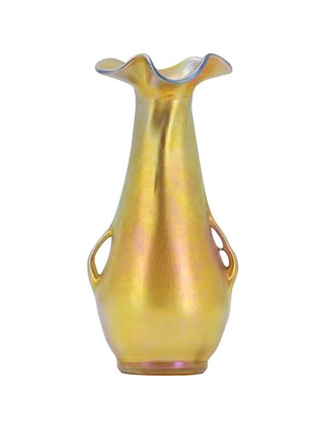 Louis Comfort Tiffany Iridescent Gold Ruffled Top Vase