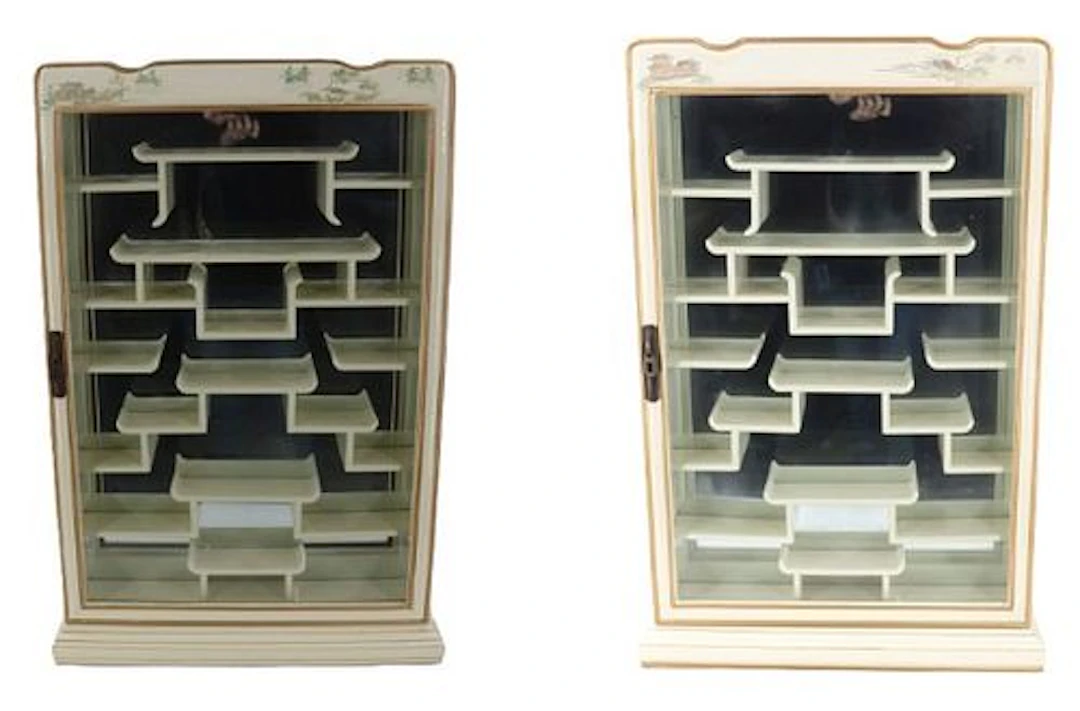 (2) Beautiful Chinese Mirror Back Curio Cabinets
