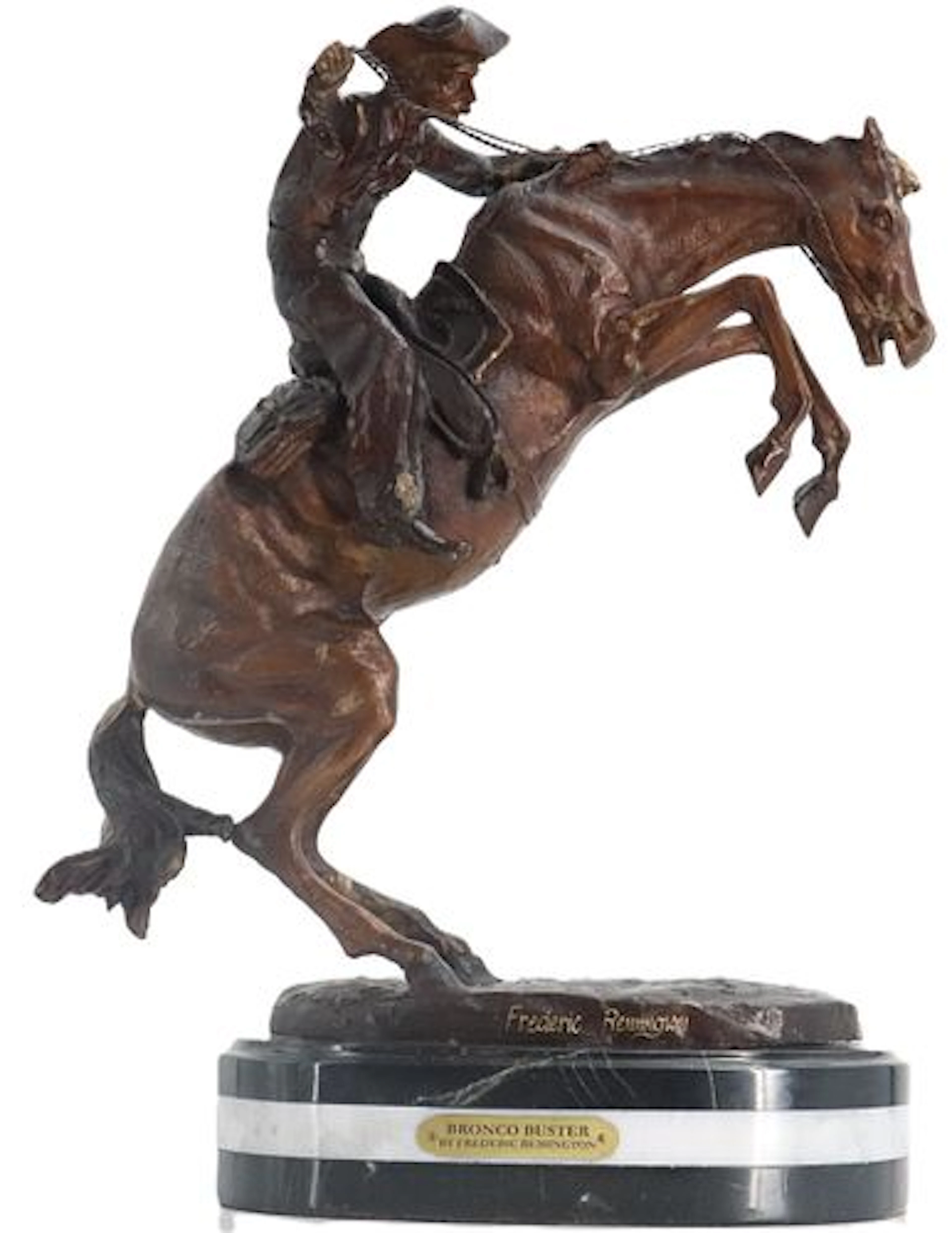 After Frederic Remington (1861-1909) American, "Bronco Buster" Bronze Statue