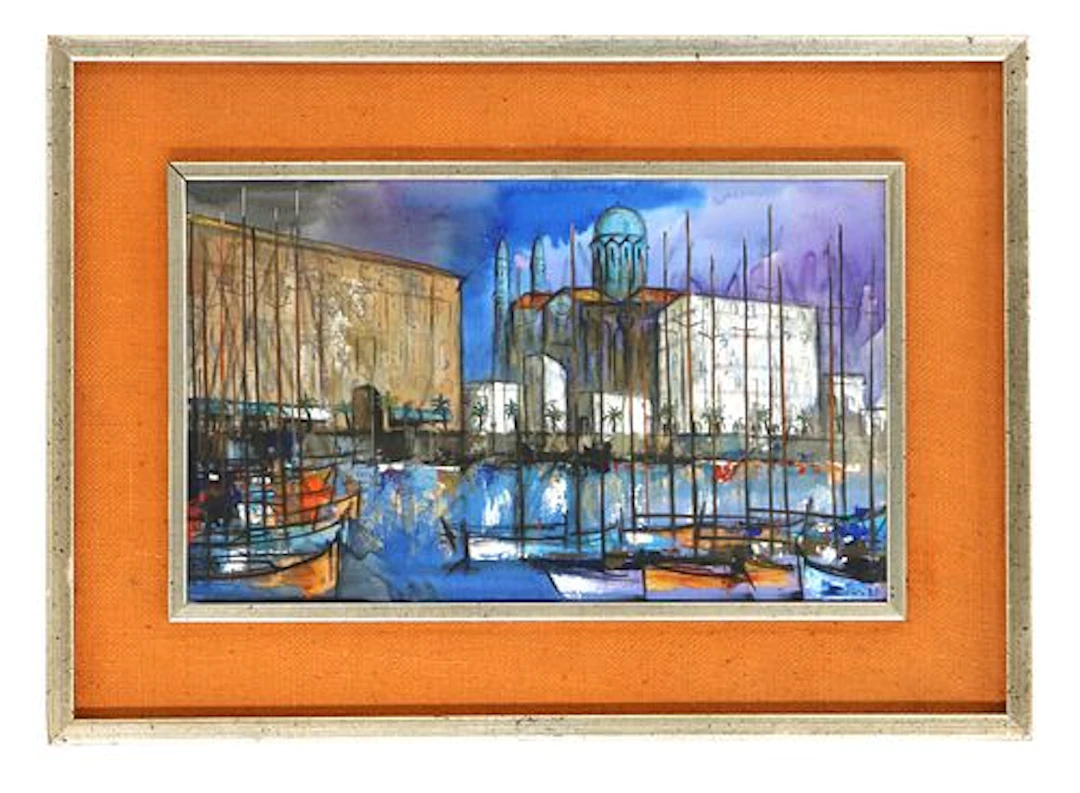 Signed Roee (20th Century) Ink and Watercolor Mid-Century Expressionist