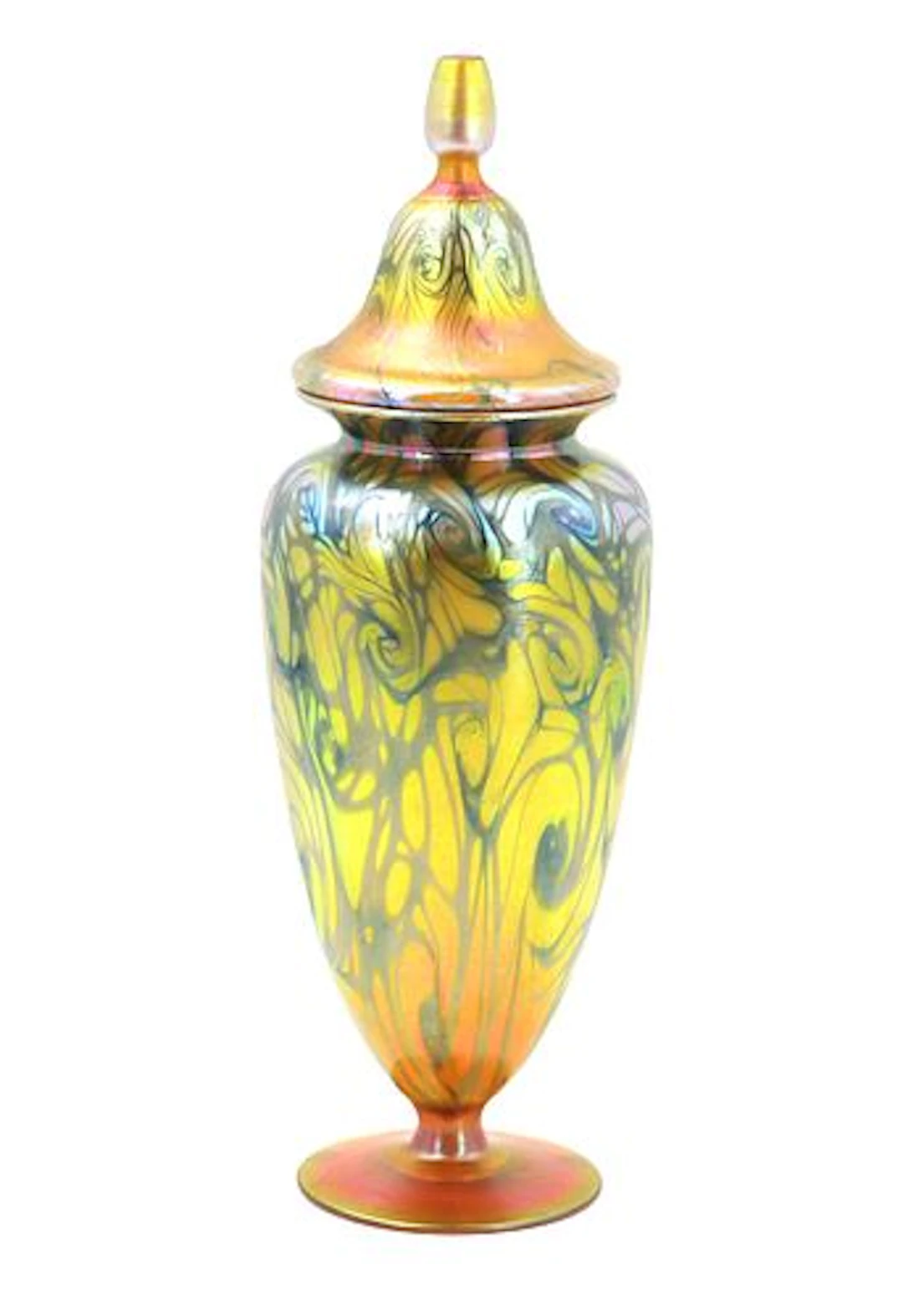 Antique Quezal Art Glass & Decorating Company Iridescent Lidded Vase