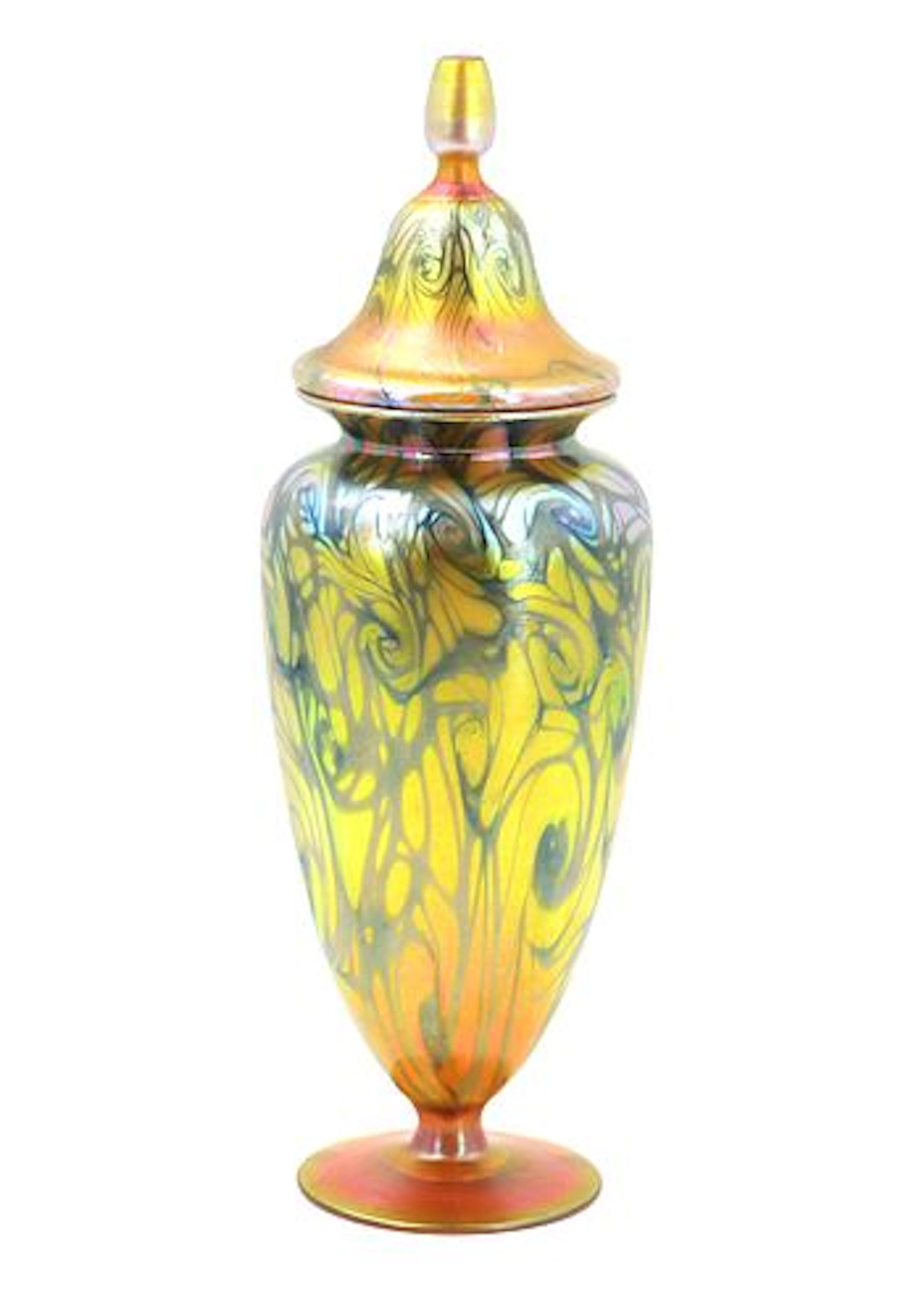 Antique Quezal Art Glass & Decorating Company Iridescent Lidded Vase