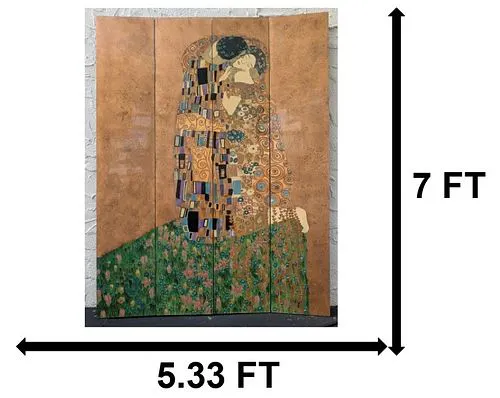 Wooden Folding Room Screen Decorated with "The Kiss" by Gustav Klimt