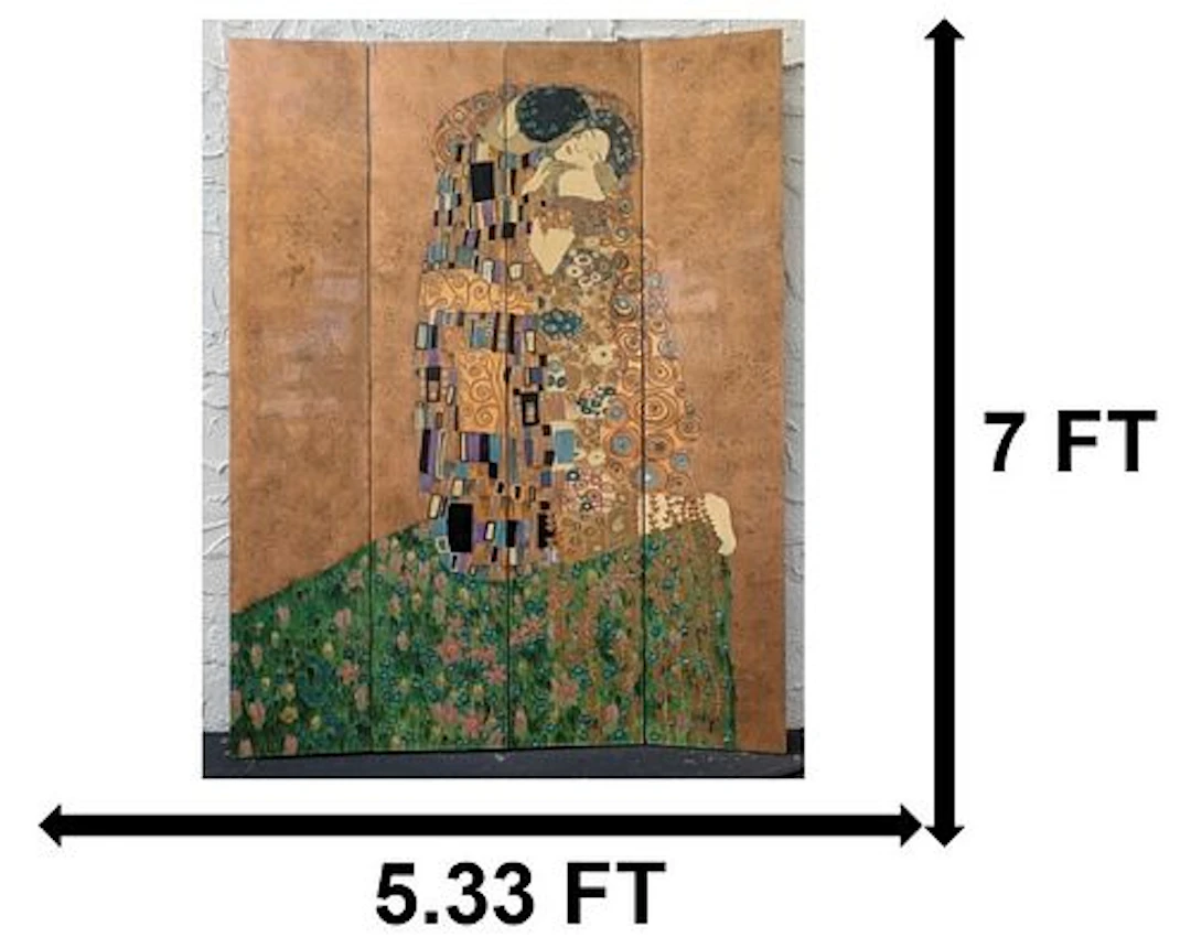 Wooden Folding Room Screen Decorated with "The Kiss" by Gustav Klimt