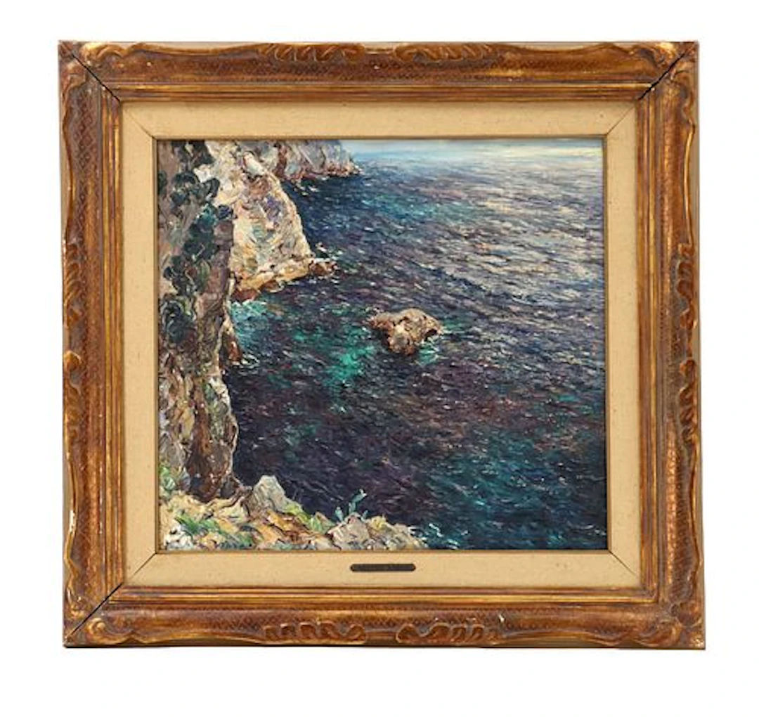 Matteo Sarno (1894-1957) Italian, Oil on Canvas Seascape "Rocks in