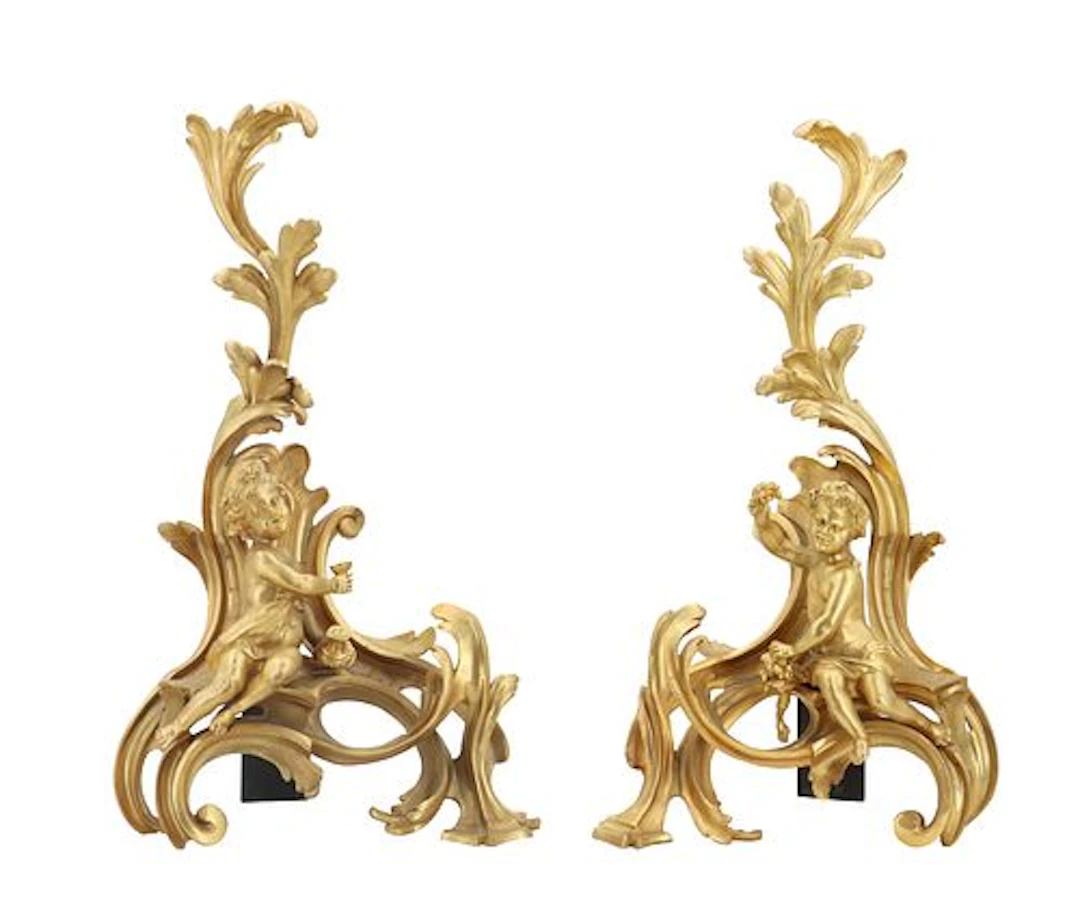 (2) Antique Louis XV Style Gilt Bronze Andirons