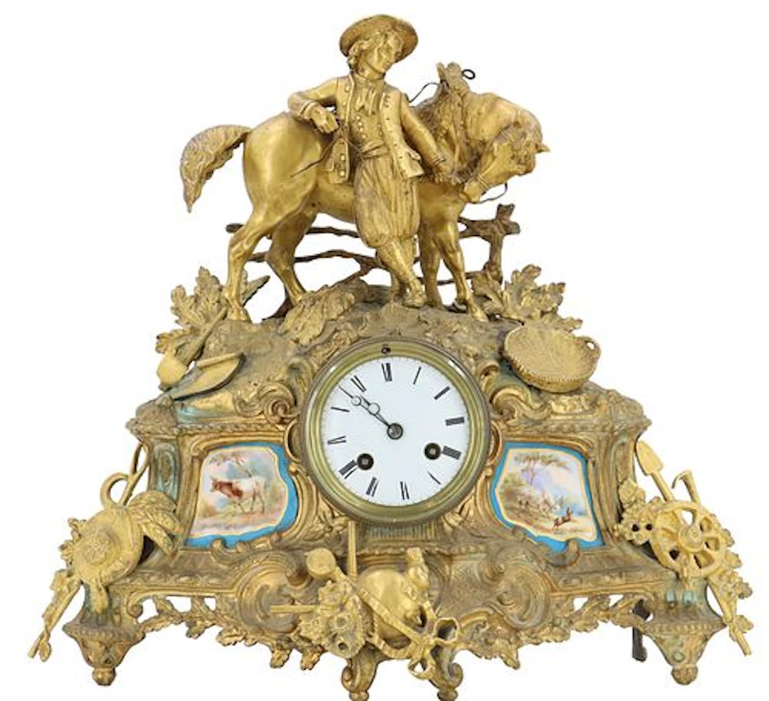 19th Century French Gilt and Ormolu Figural Mantel Clock