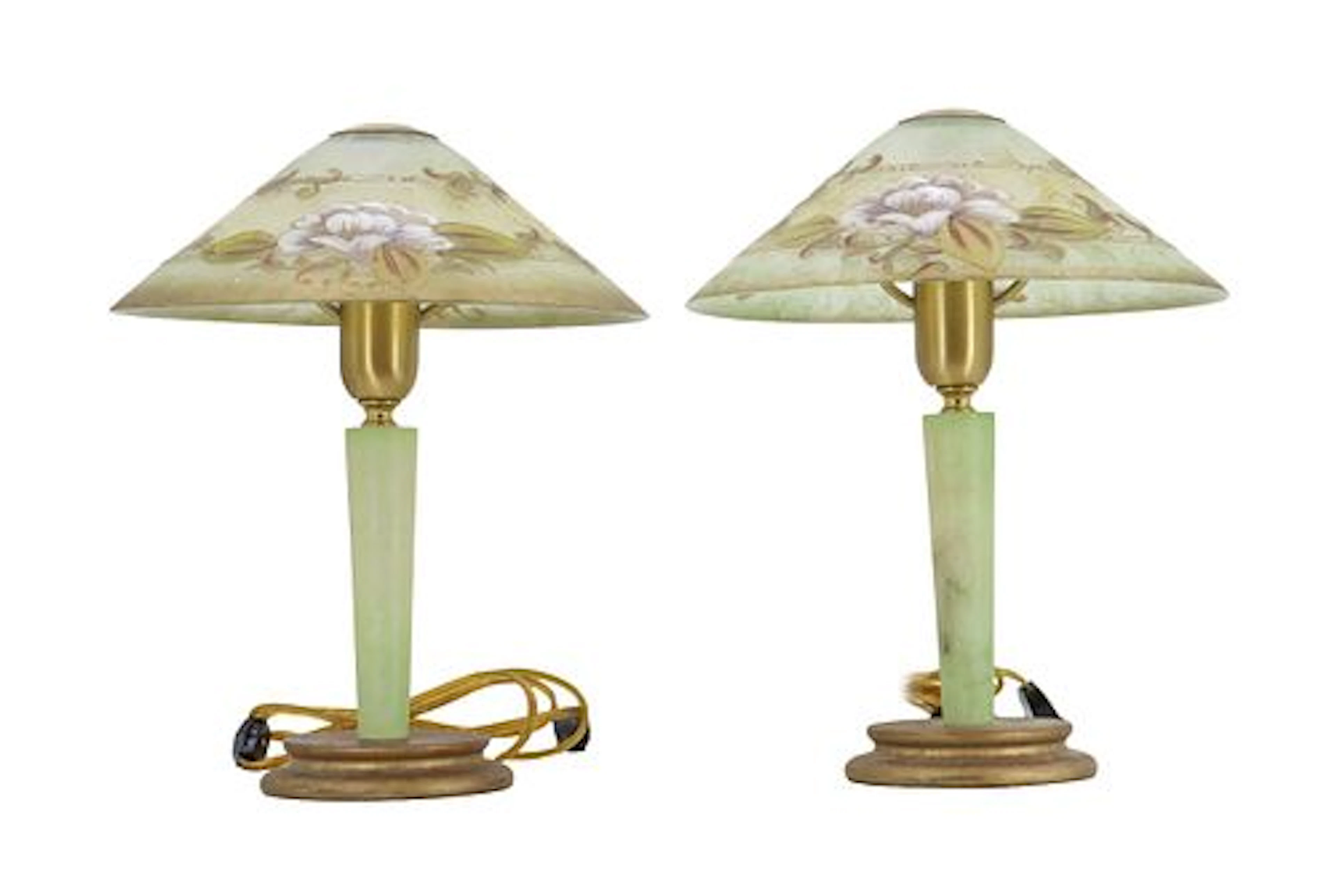 Pair of Mid Century Italian Gipar Hand-Painted Glass Shade Table Lamps