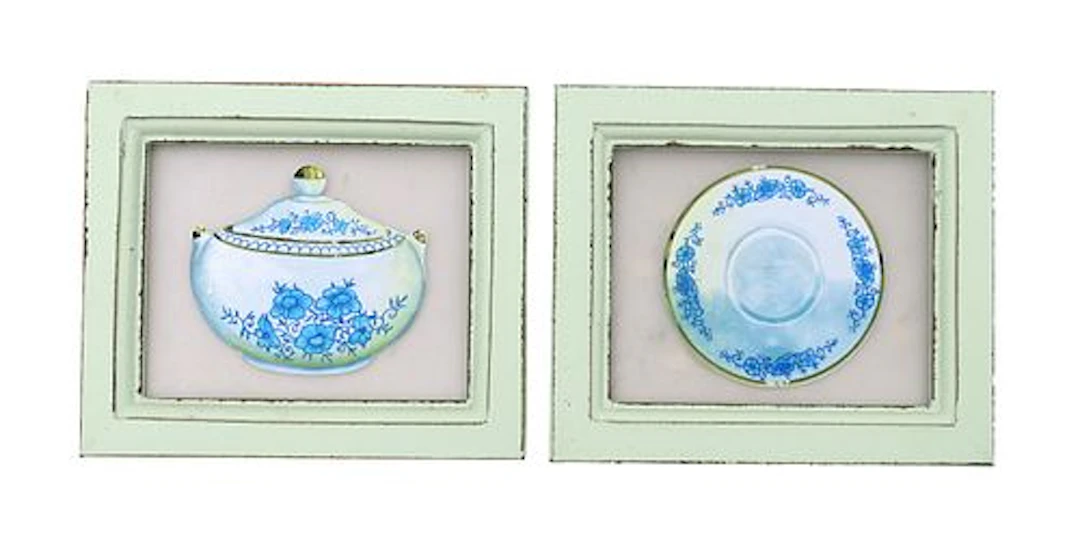 (2) Matching Framed Delft Pottery Images