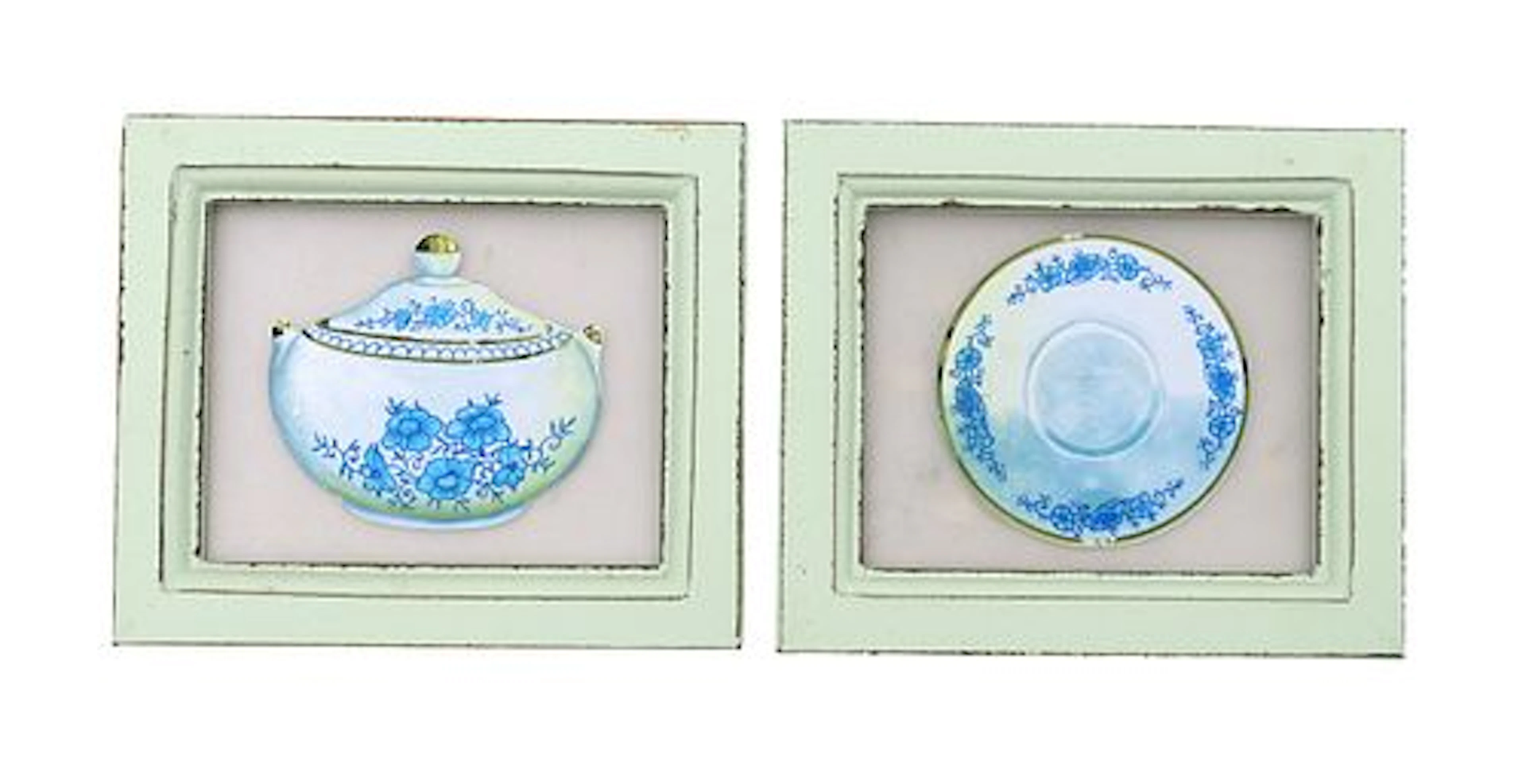 (2) Matching Framed Delft Pottery Images