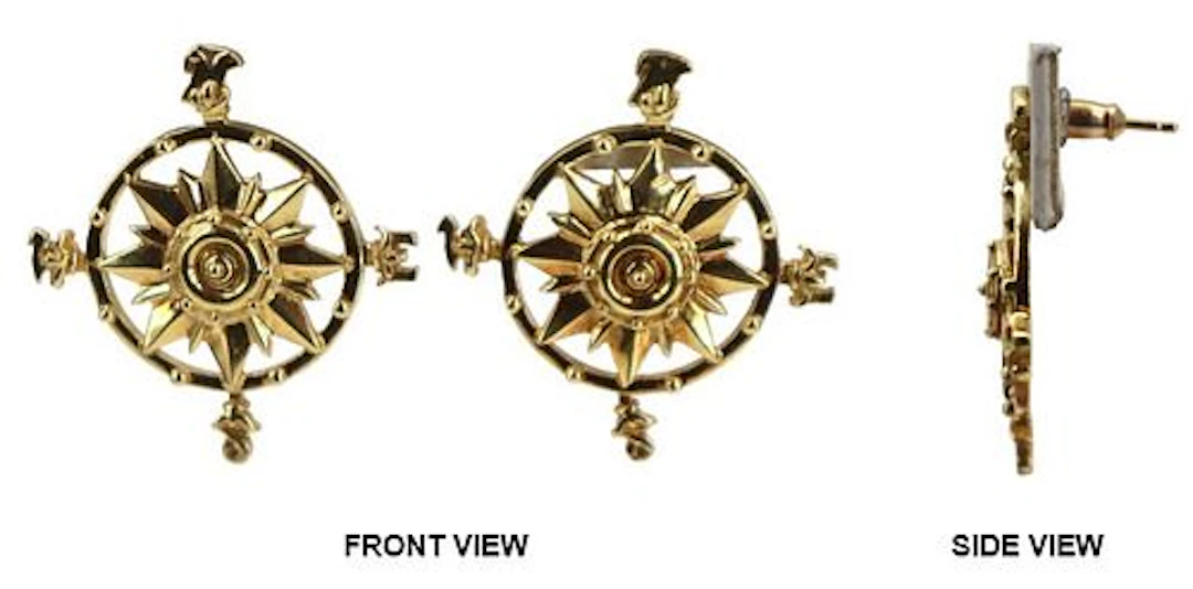 One Pair of A.G.A Correa 18k Gold Mariner's Compass Earrings - 11.9 g.