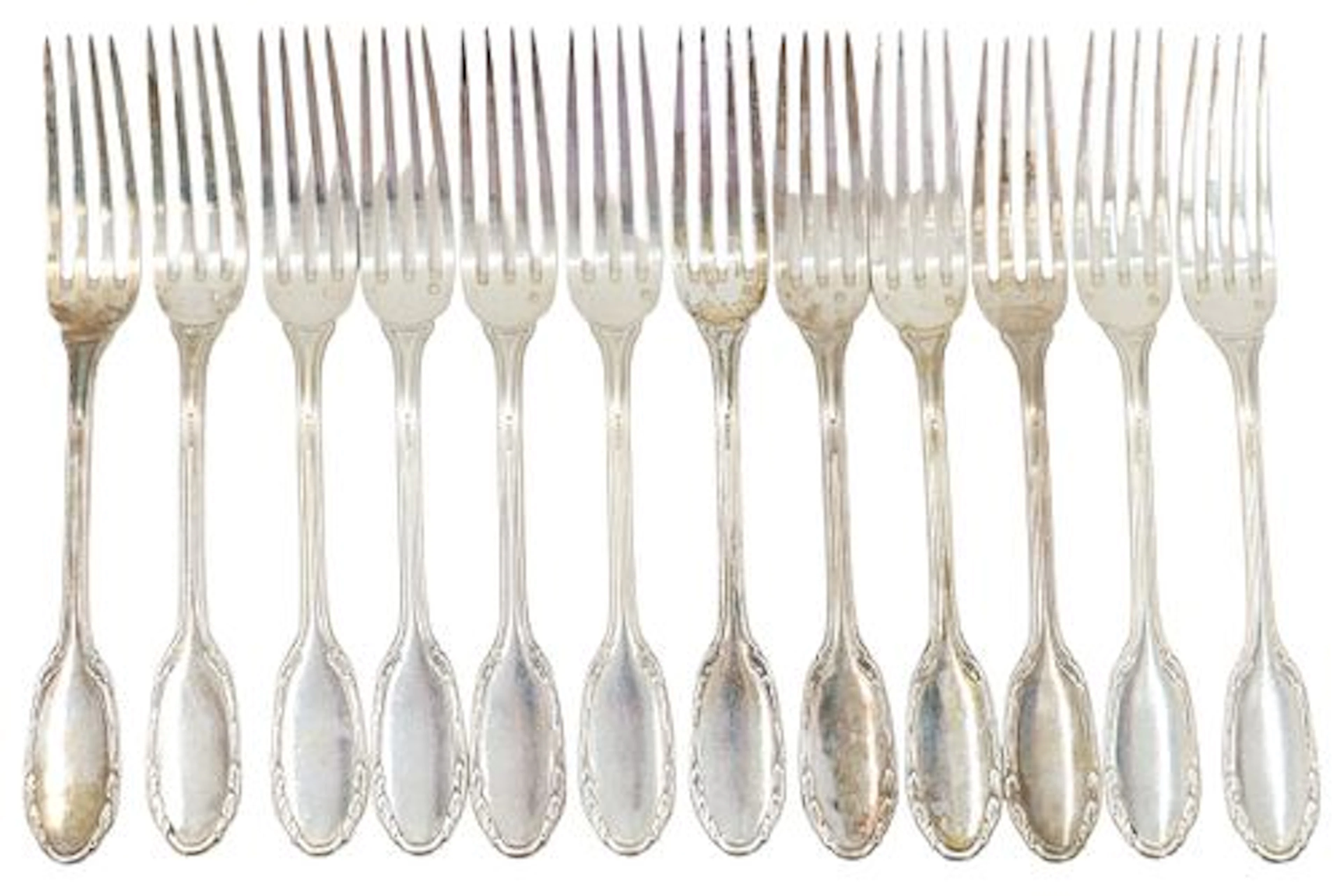 (12) Antique French Gustave Keller 950 Sterling Silver Forks - 23.315 ozt.