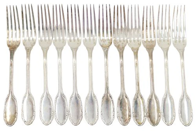 (12) Antique French Gustave Keller 950 Sterling Silver Forks - 23.315 ozt.