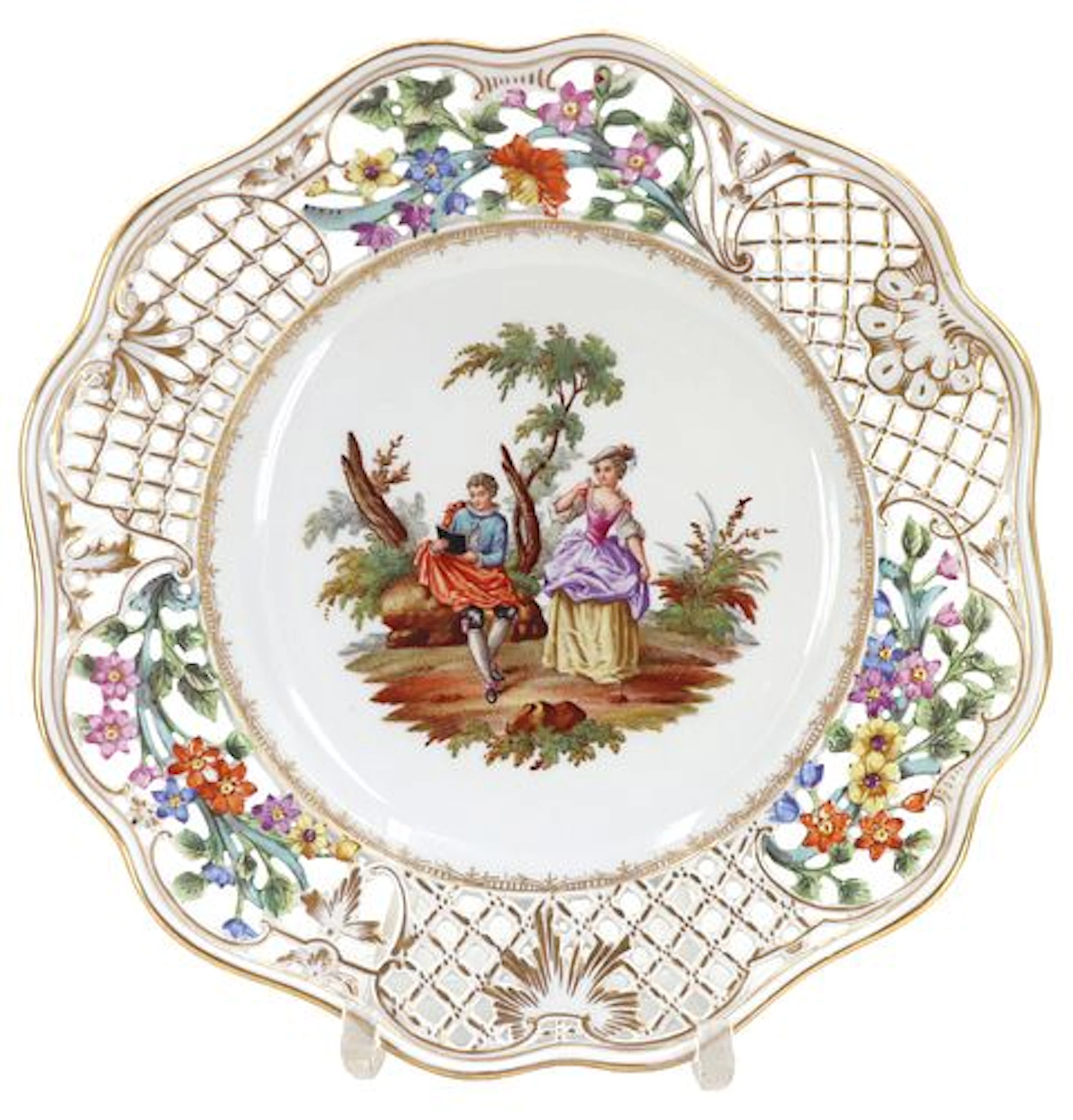 German Dresden Porcelain Hand Painted Decorative Porcelain Plate