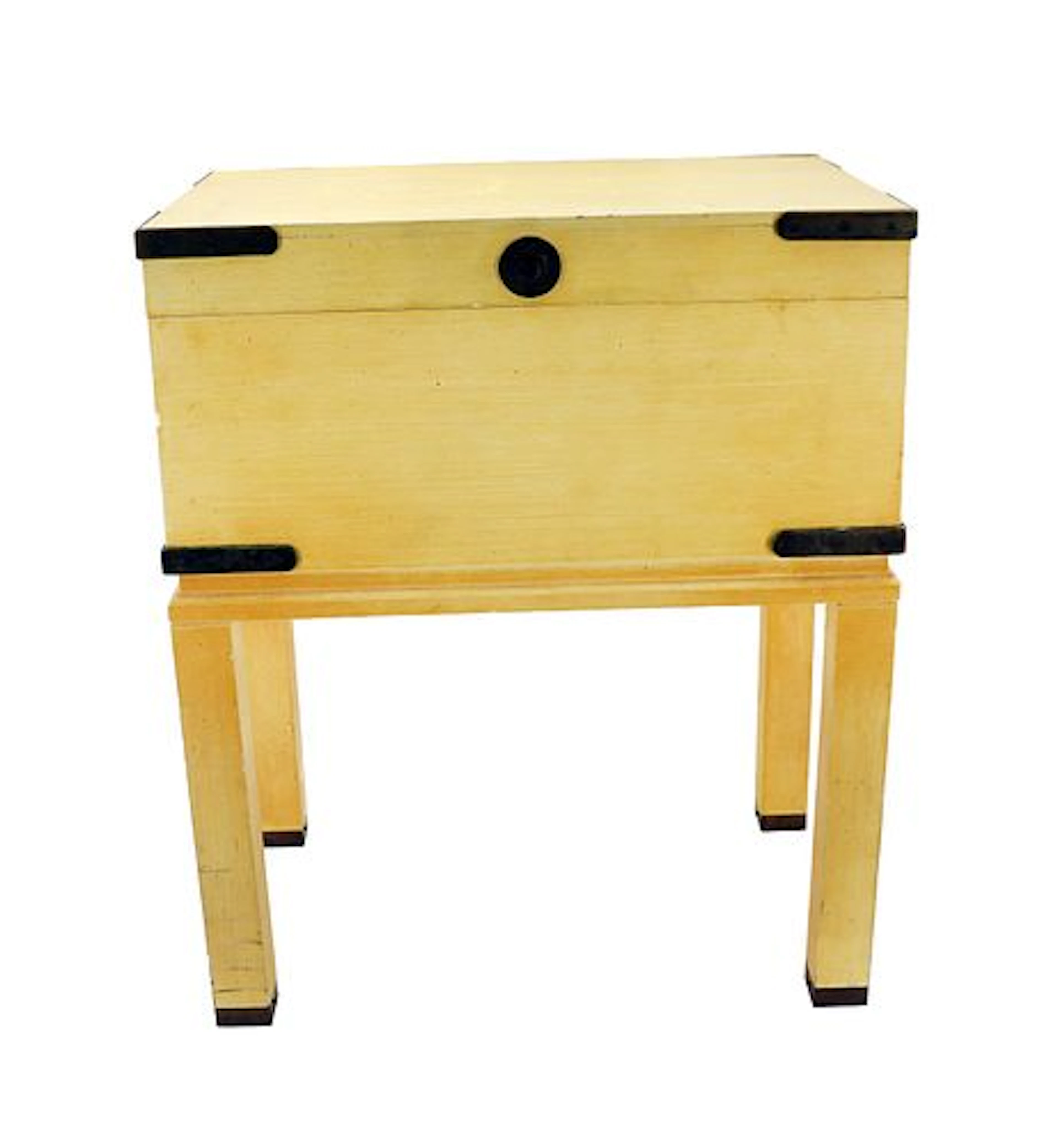 Vintage Yellow Painted Wood and Metal Children's Storage Chest