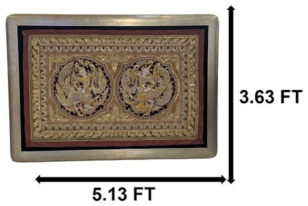 Framed Vintage Burmese Kalaga Embroidered Tapestry