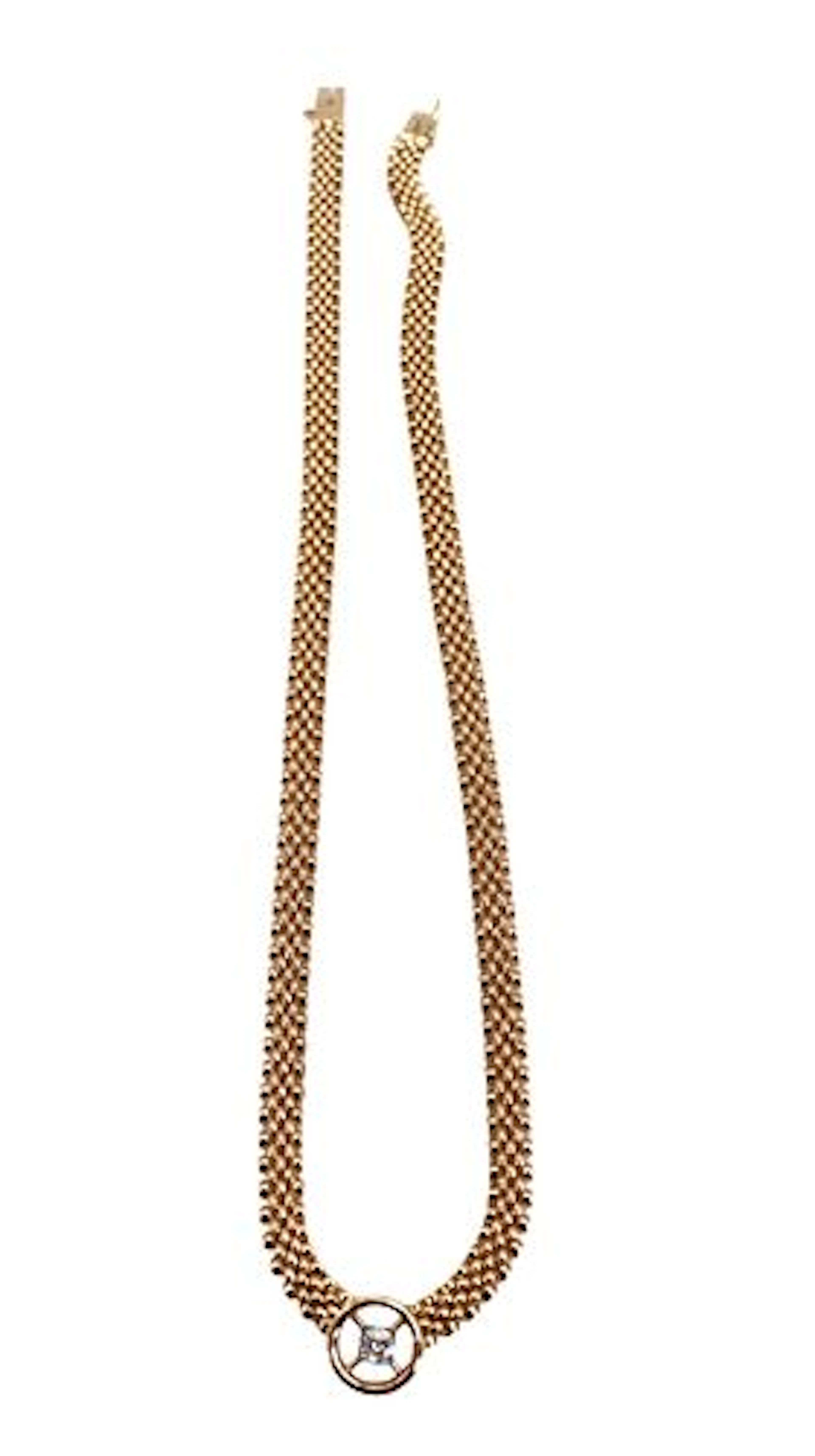 14k Gold Woven Mesh and Diamond Solitaire Collar Necklace - Gross 18.3 g.