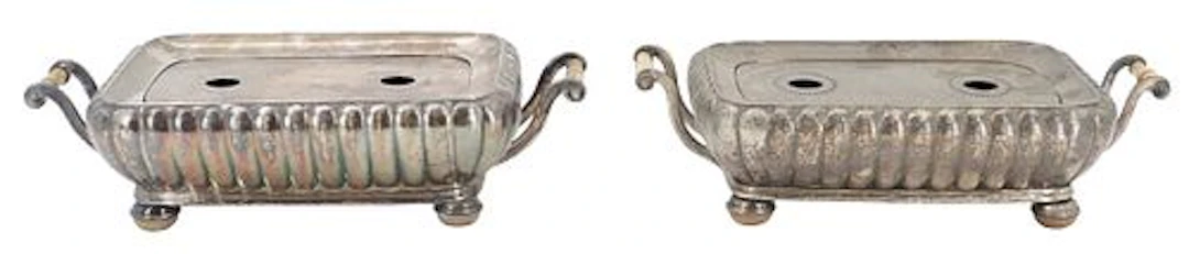 Pair of George III Old Sheffield Plate Gadrooned Hot Water Entrée