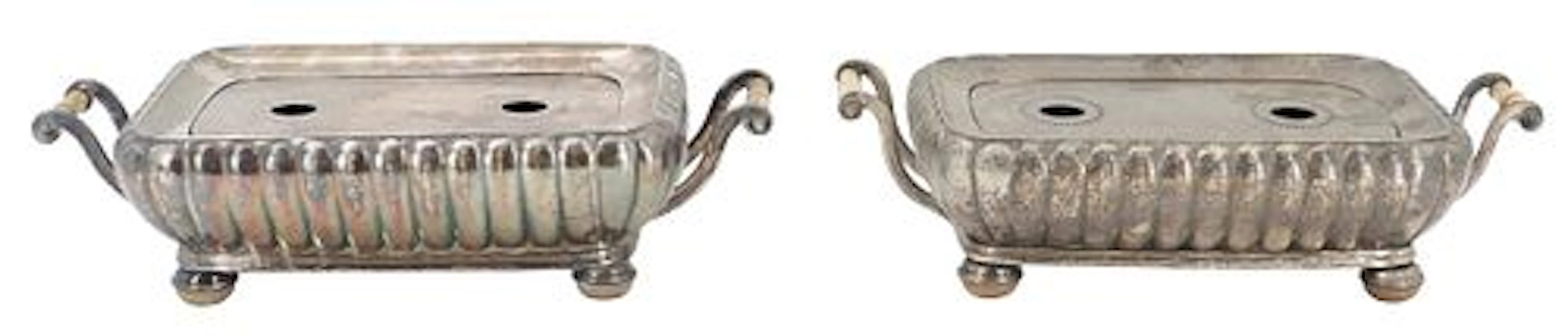 Pair of George III Old Sheffield Plate Gadrooned Hot Water Entrée