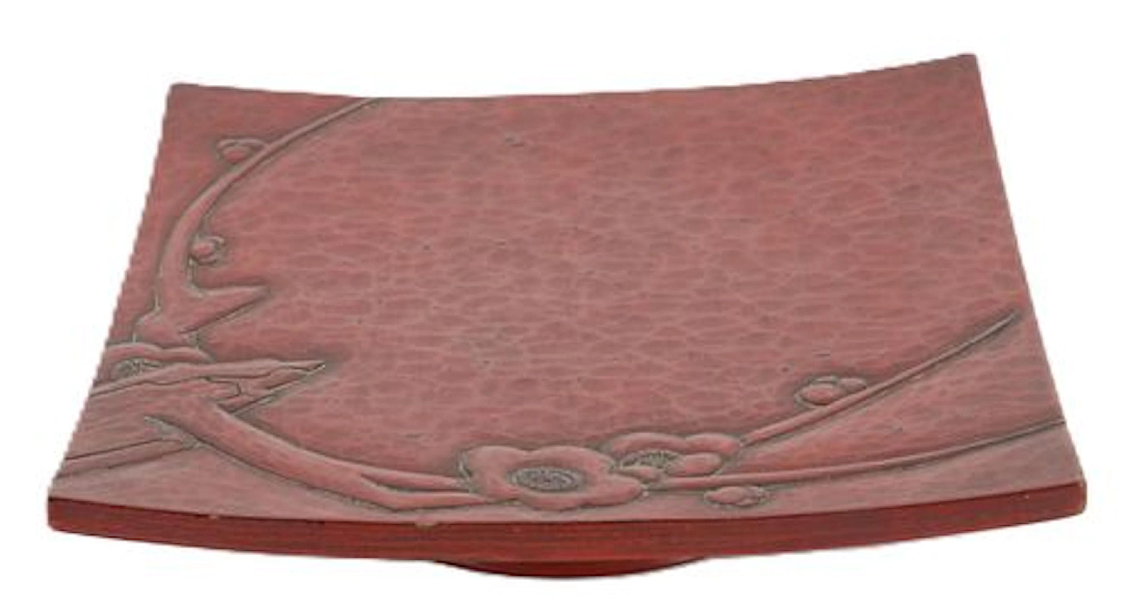 Art Nouveau Chinoiserie Style Red Square Lacquerware Dinner Plate