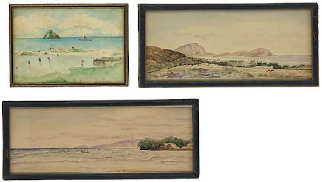 Group of 3 Early 20th-Century Watercolor Coastal & Island Views