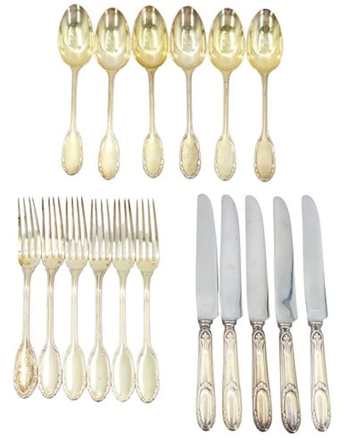 (17) French Gustave Keller Gold Washed Sterling Silver Utensils -