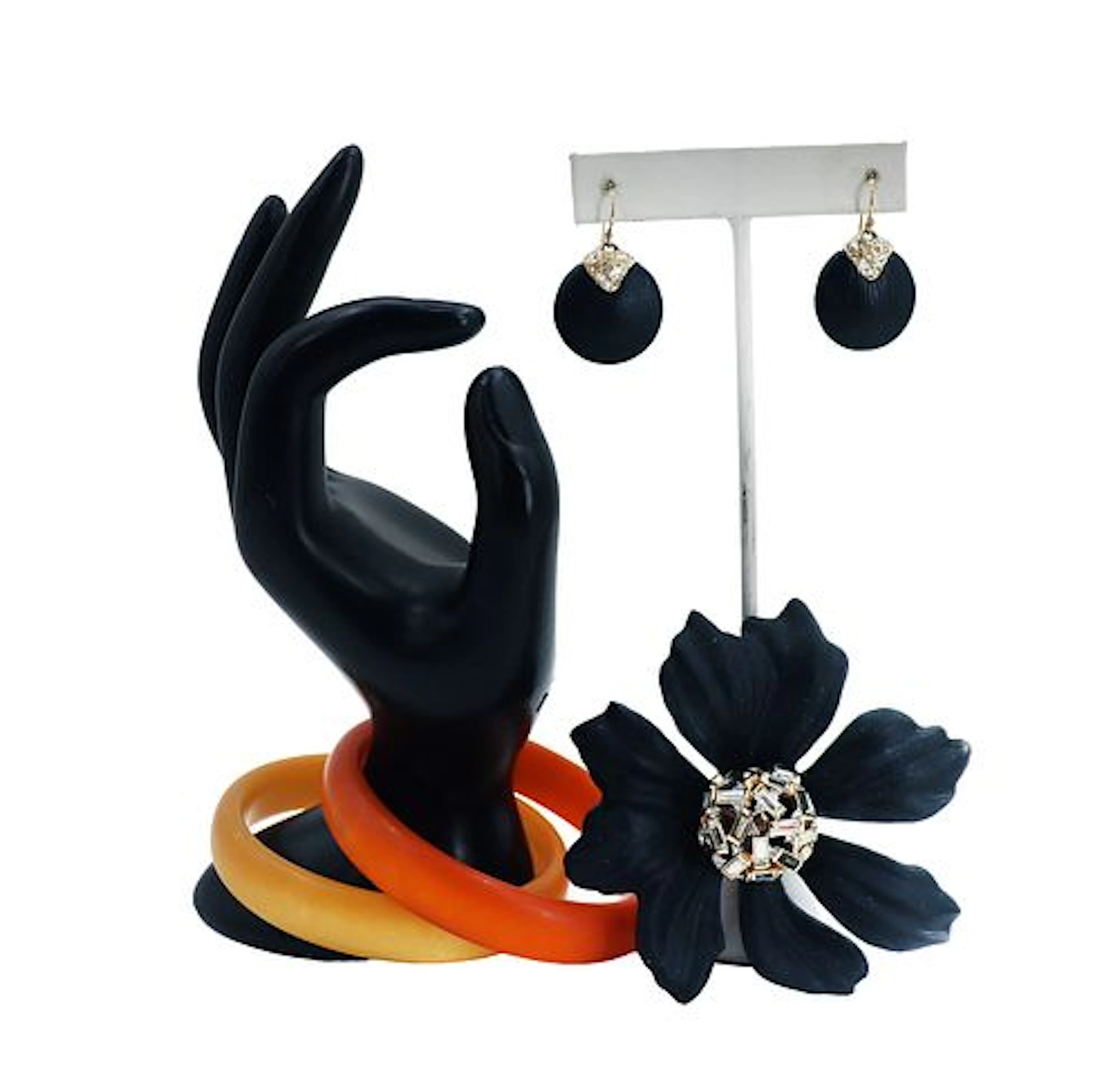 Alexis Bittar Flower Brooch & Earrings With (2) Lucite Bangles