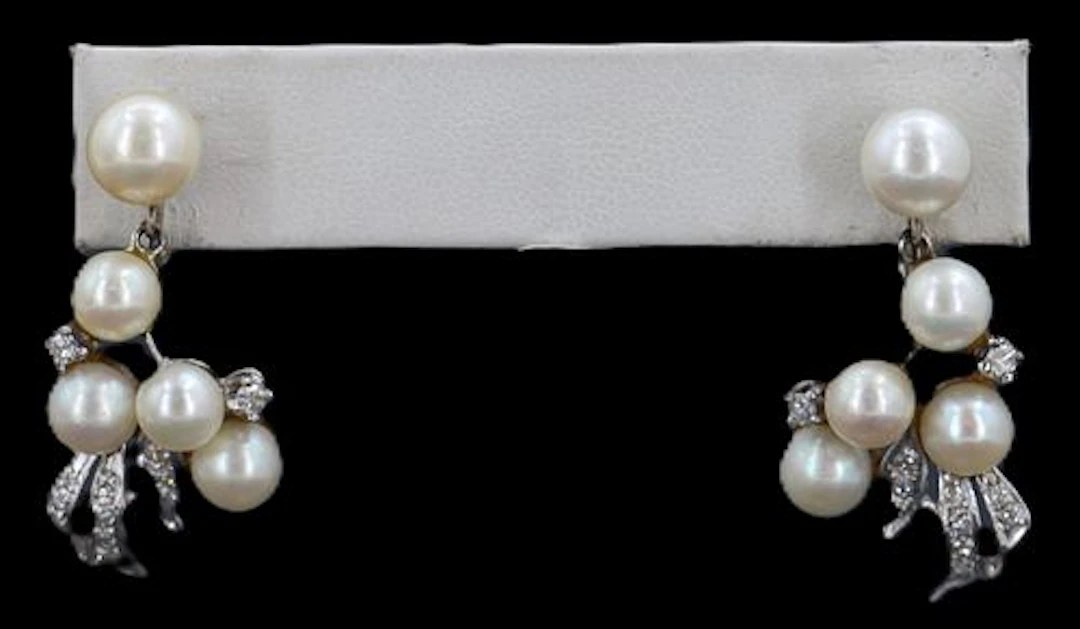 Pair of Marked 14k Gold, Pearl, and Diamond Clip On Earrings - Gross 11 g.