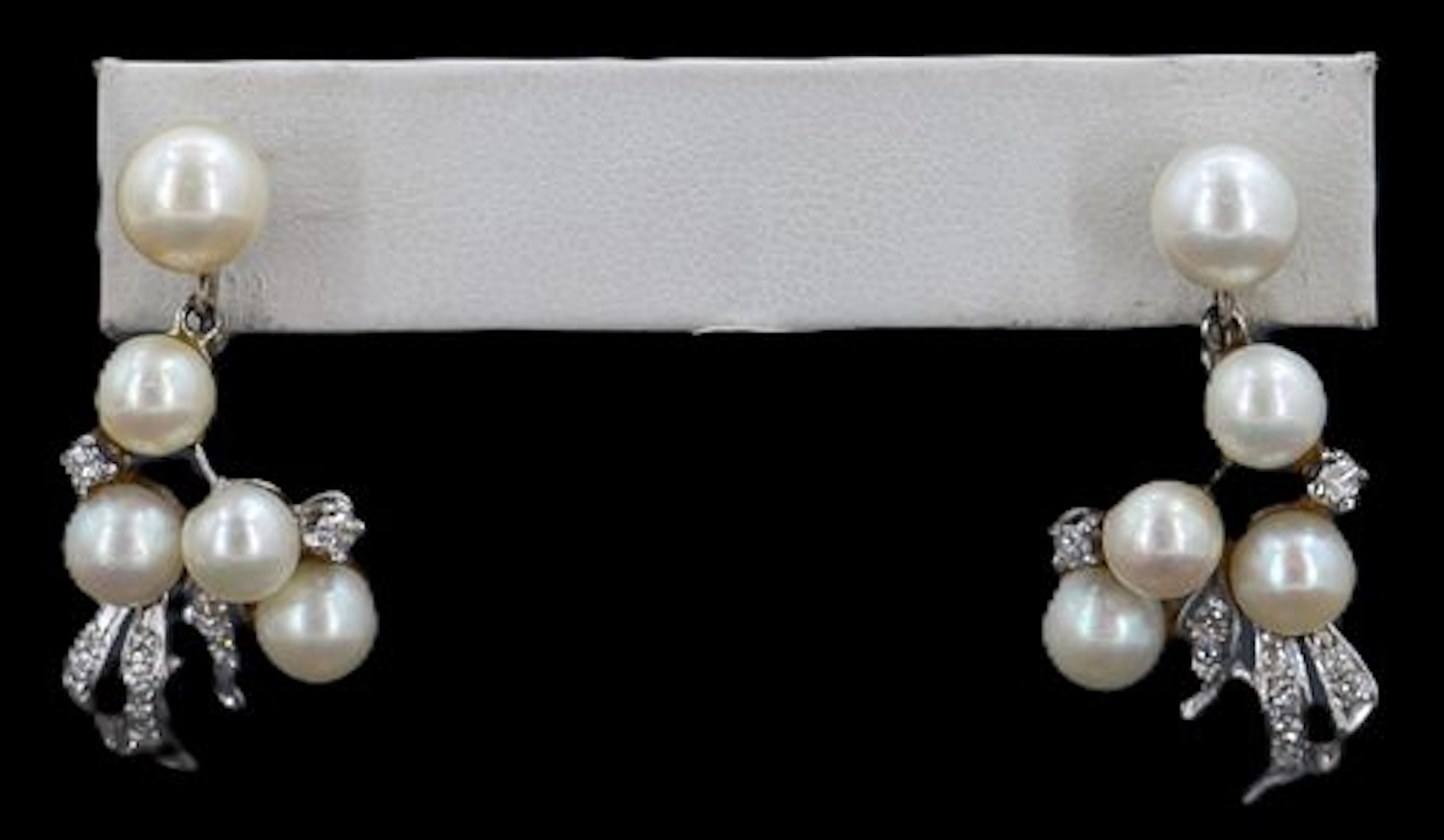 Pair of Marked 14k Gold, Pearl, and Diamond Clip On Earrings - Gross 11 g.