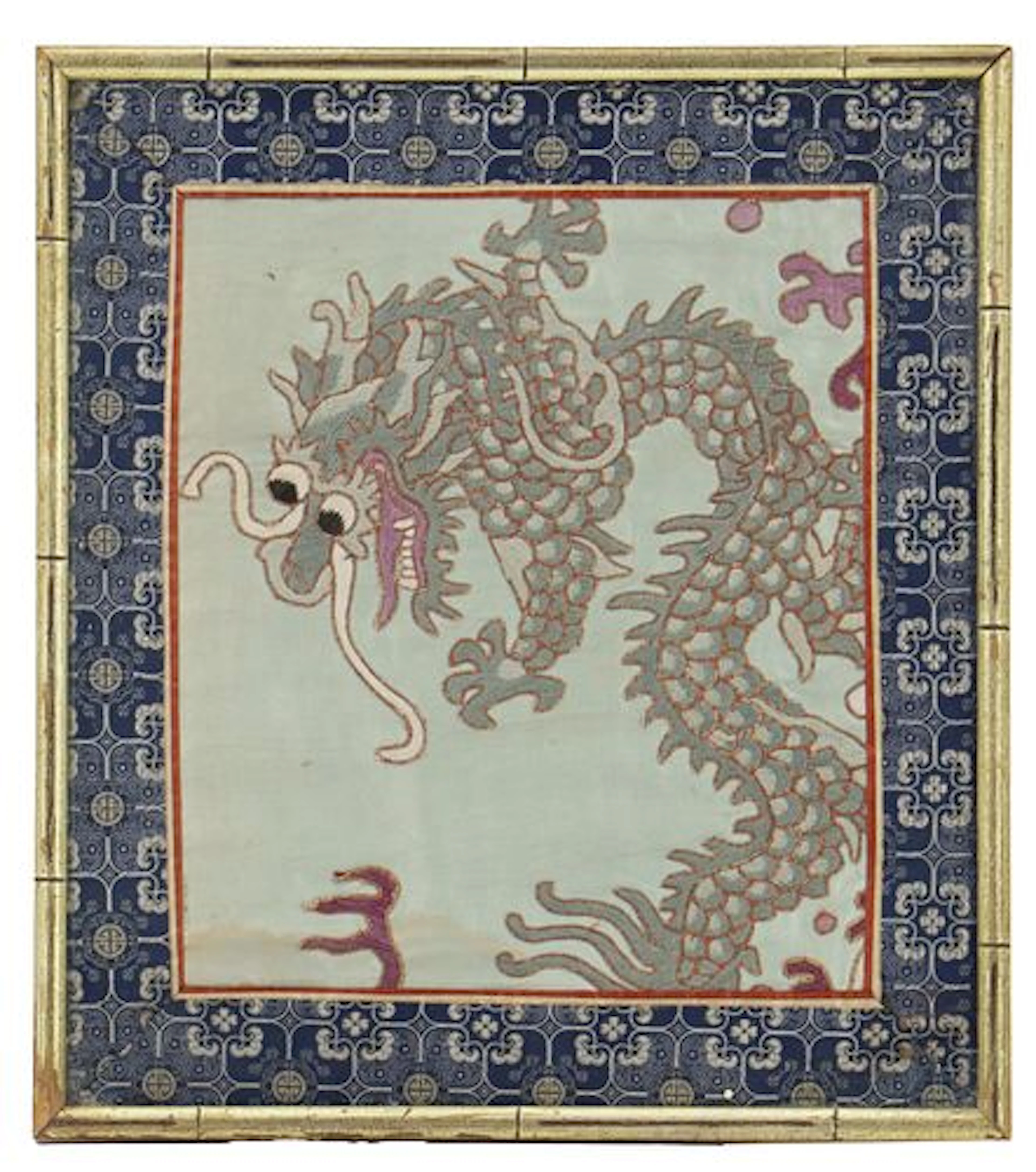 Antique Chinese Silk Embroidery with Dragon