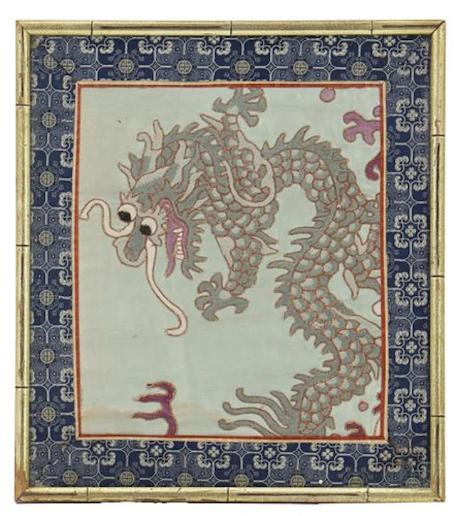 Antique Chinese Silk Embroidery with Dragon