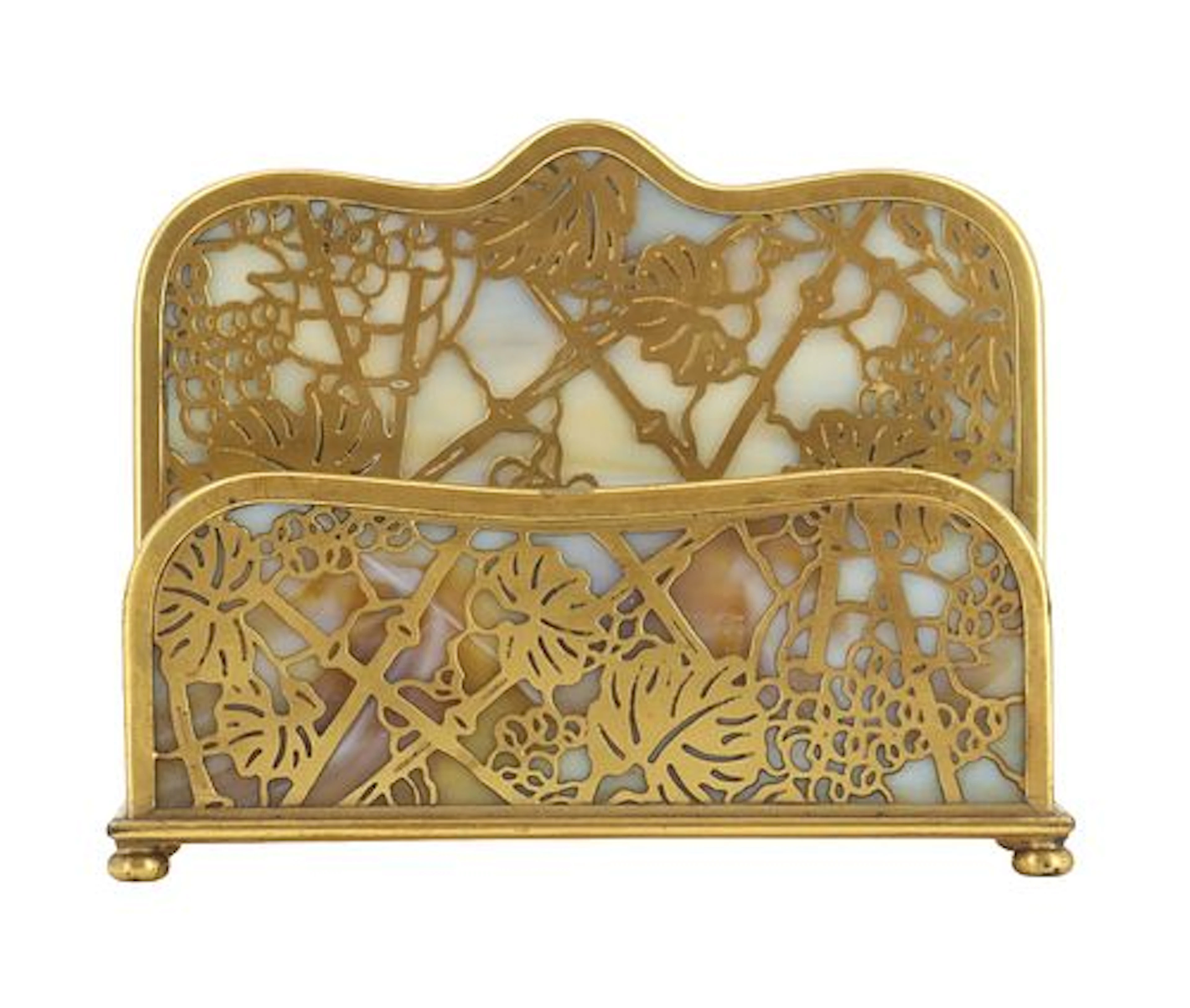 Tiffany Studios New York Slag Glass and Bronze "Grapevine" Letter Holder