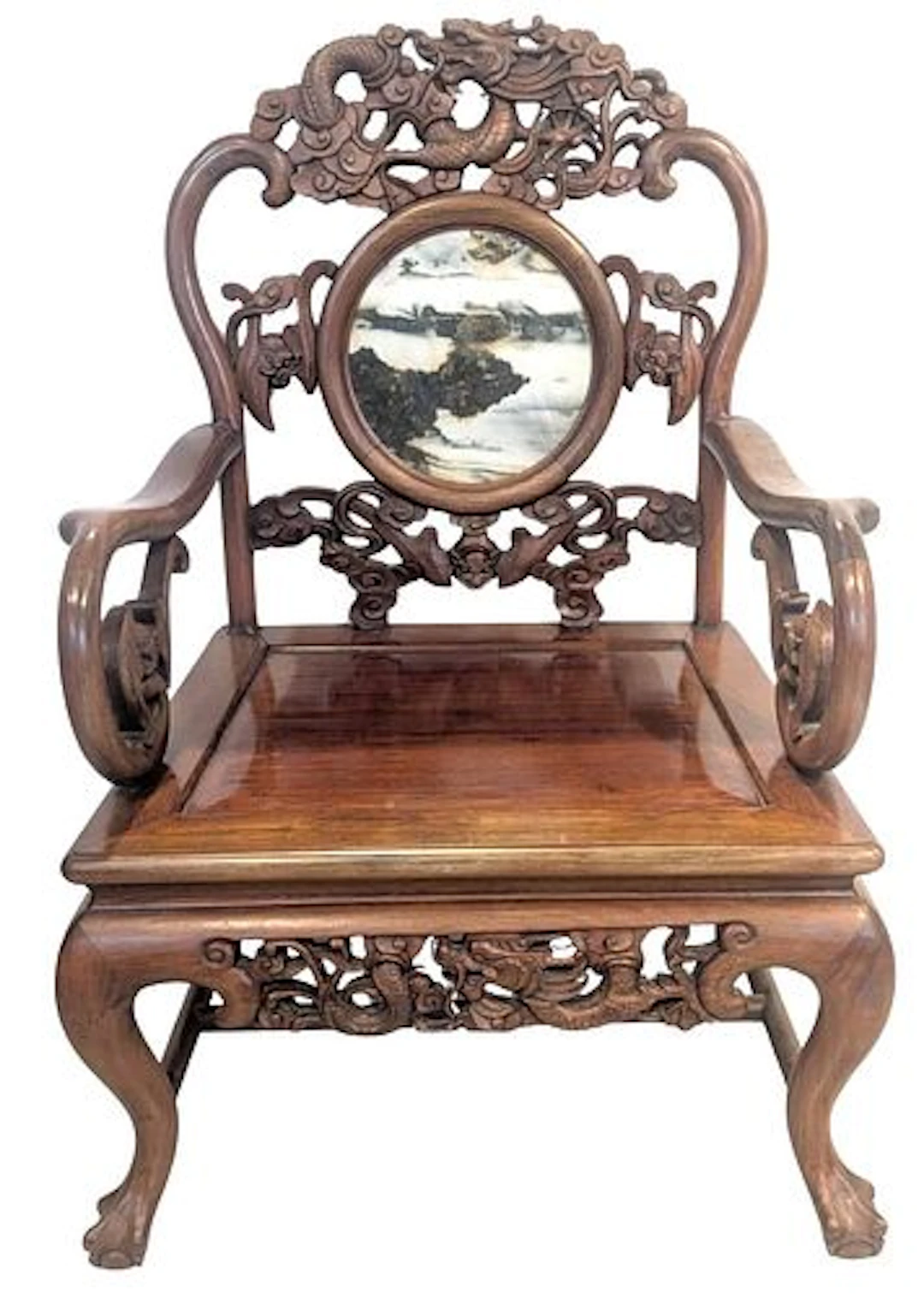Chinese Carved Hardwood "Dream Stone" Chair