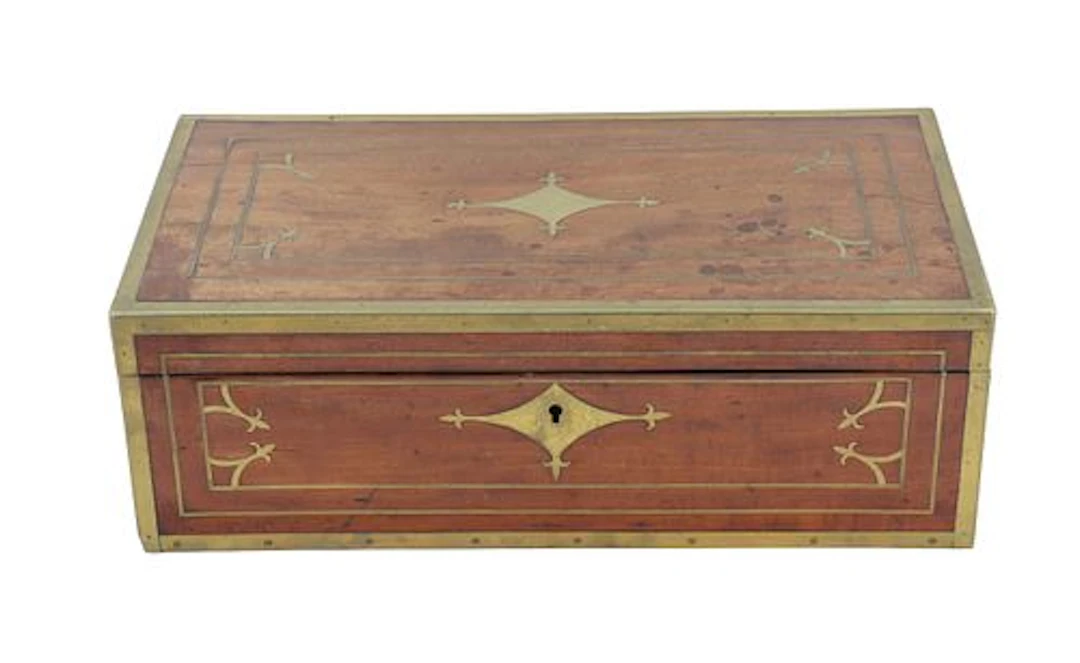 19th Century Fine English Mahogany Campaign Lap Desk with Brass Bindings