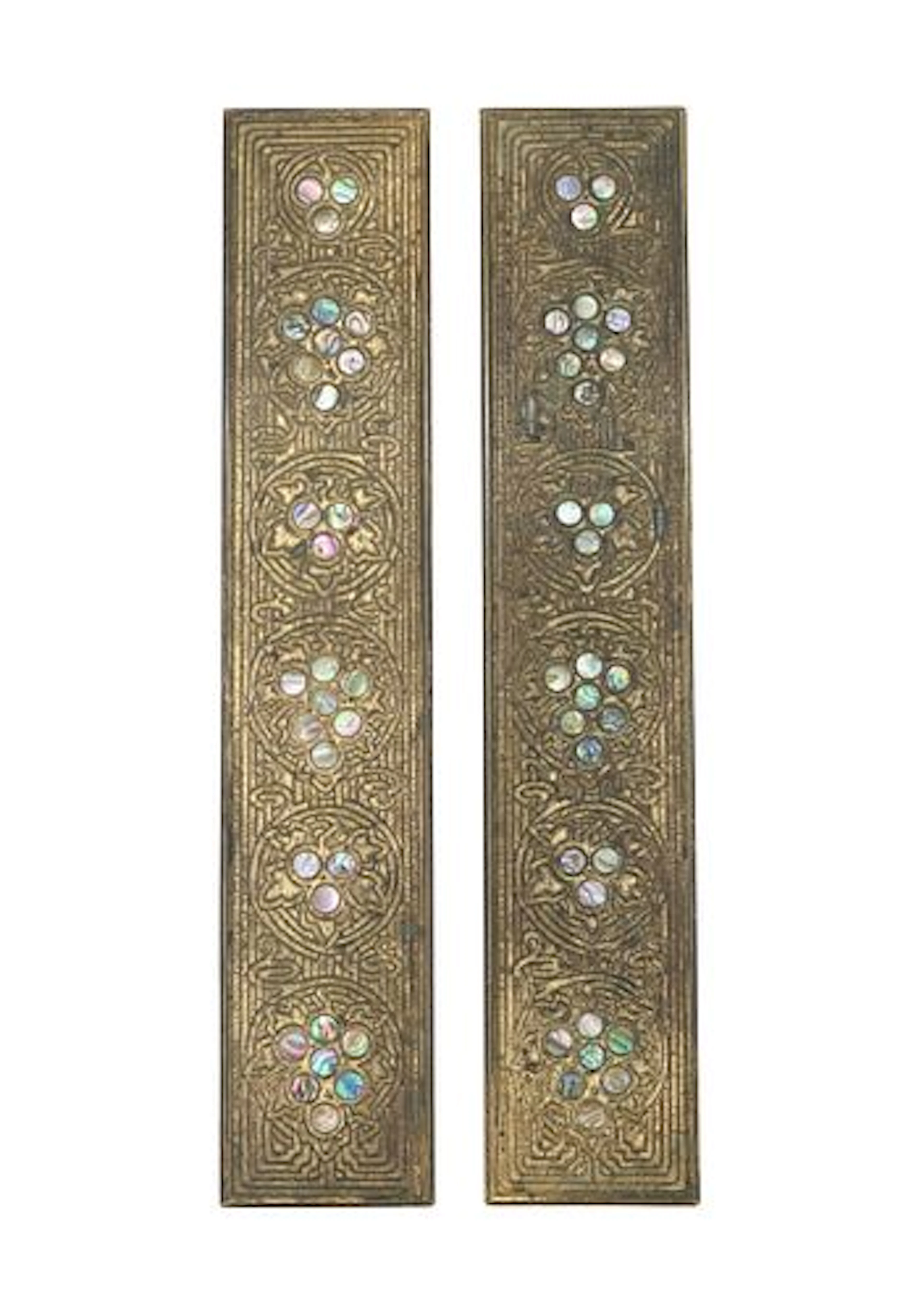 (2) Tiffany Studios New York Abalone Inlaid Desk Blotter Ends