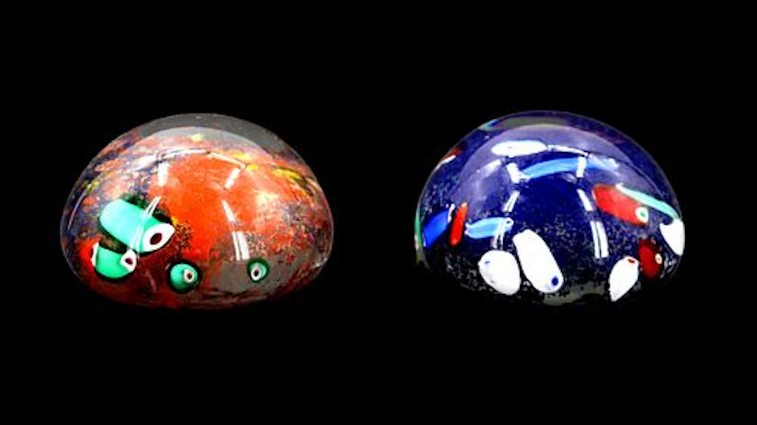 (2) Dome-Shaped Murano Style Art Glass Paperweights