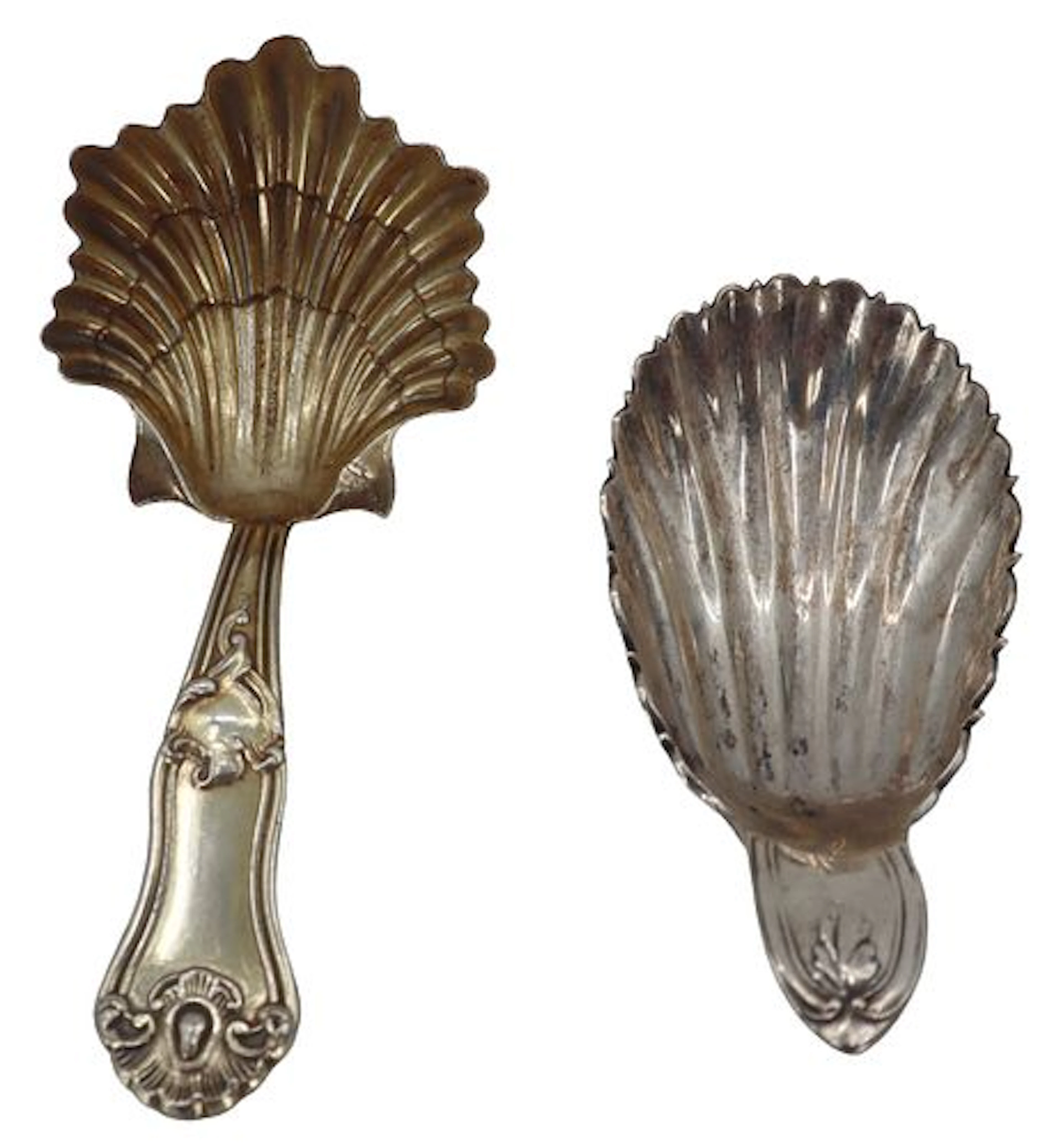 (2) Antique Gilt Silver Scalloped Shell Spoons