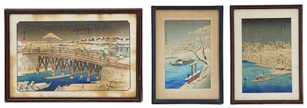 (3) Japanese Ukiyo-e Woodblock Print Winter Landscapes