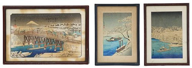 (3) Japanese Ukiyo-e Woodblock Print Winter Landscapes