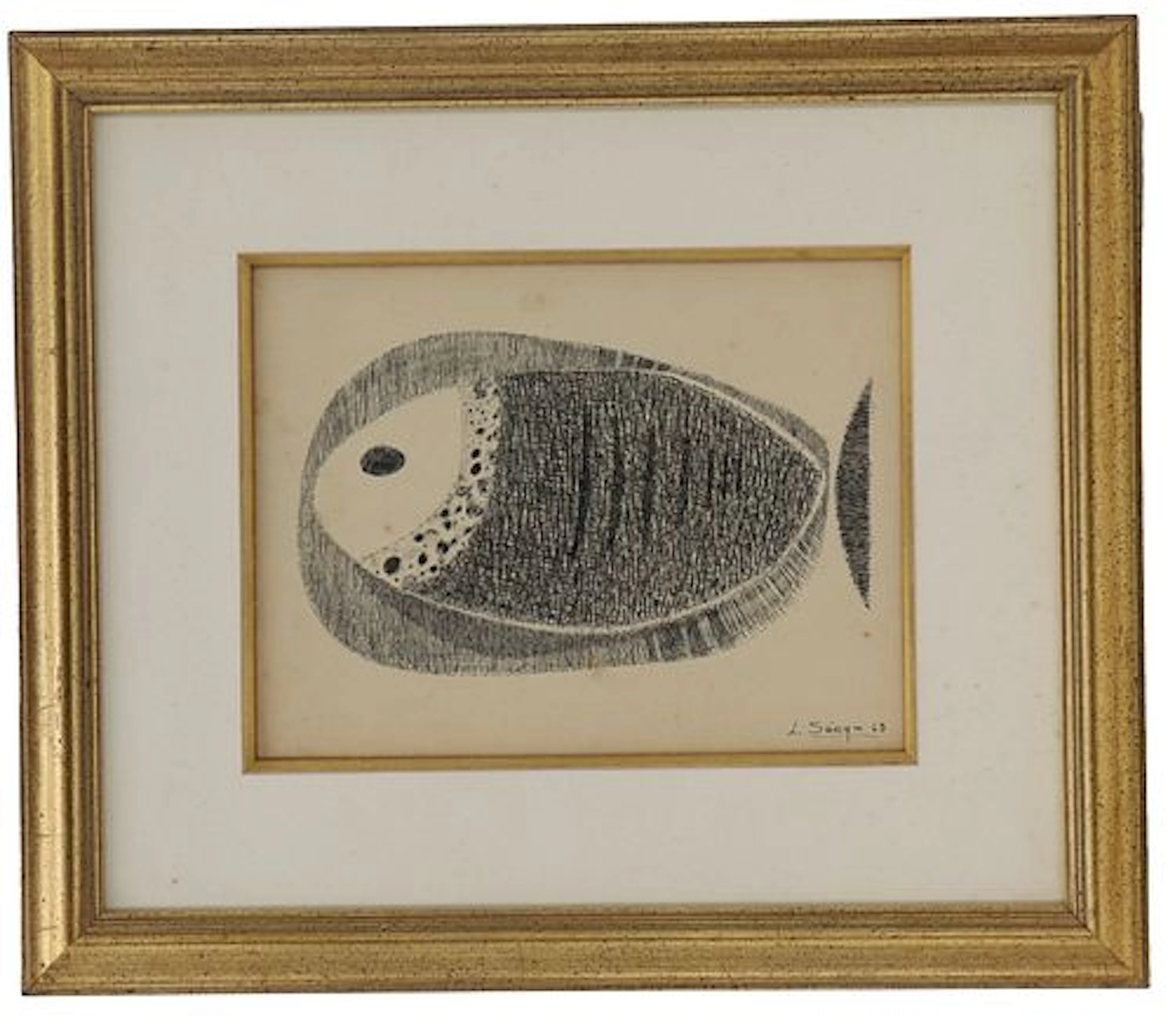 Leoncio Saenz (1935-2008) Nicaraguan, Original Ink on Paper "Fish"