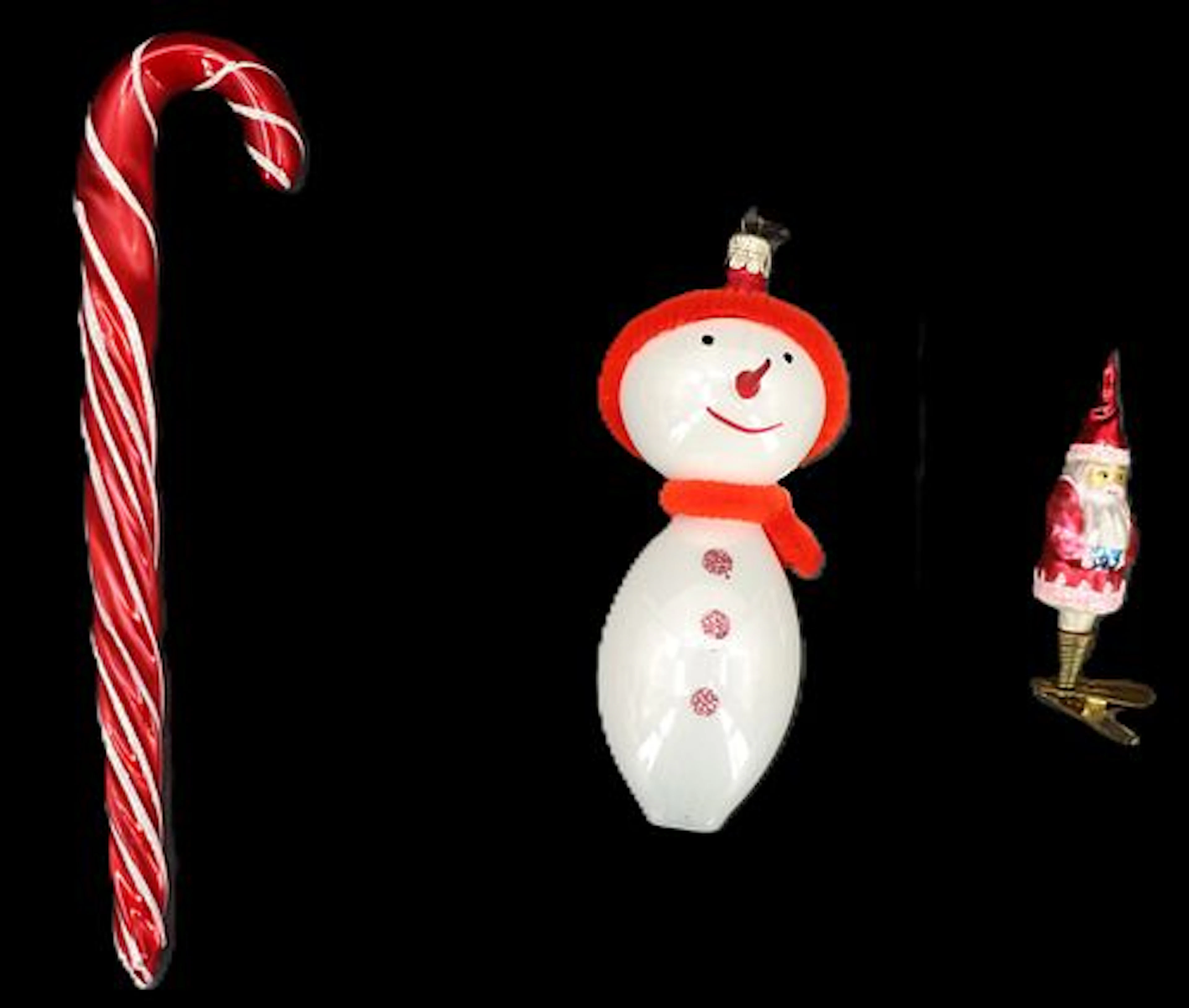 (2) Christopher Radko (Born 1960) and (1) German Art Glass Christmas Ornaments