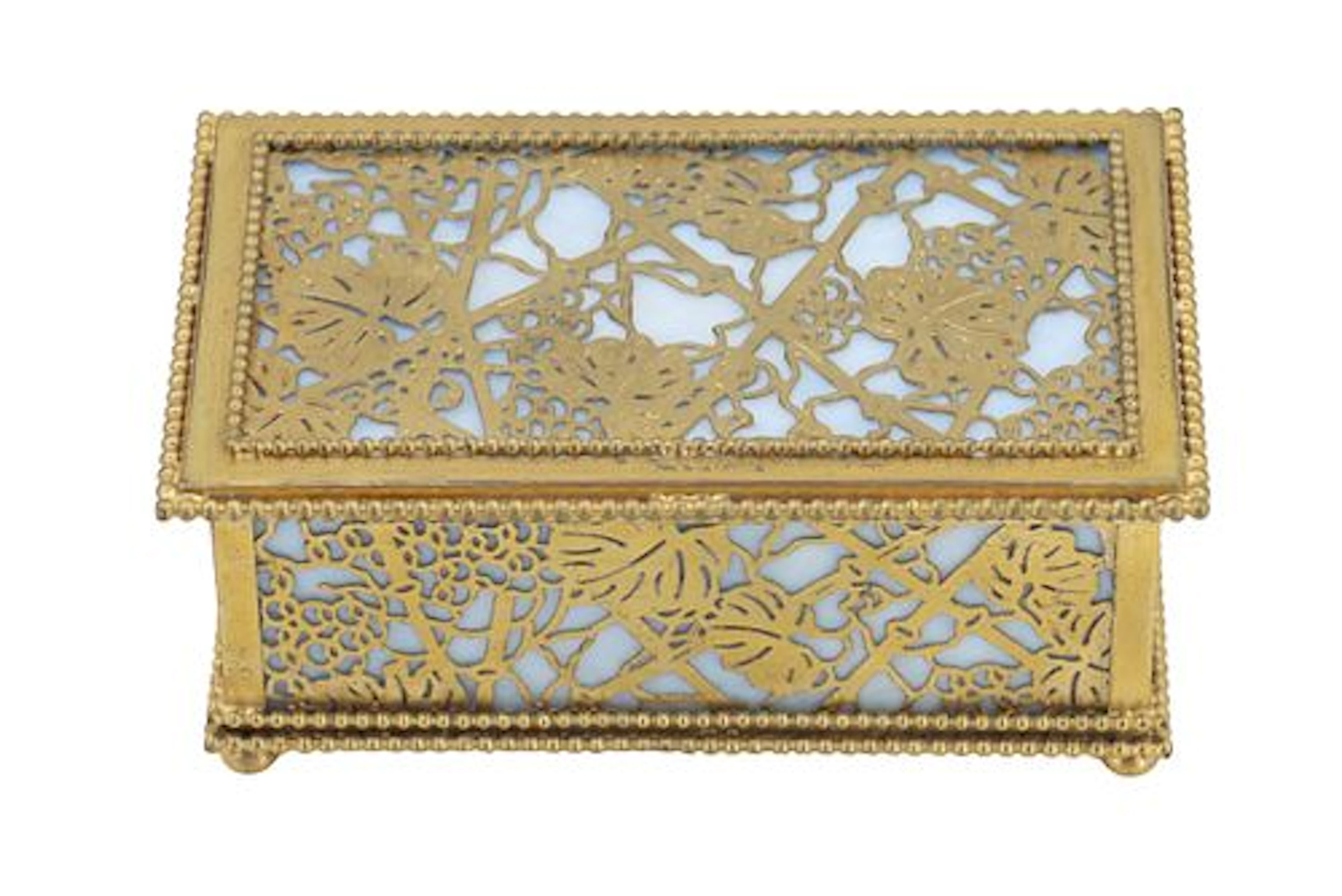 Tiffany Studios New York Gilt Bronze and Slag Glass Desk Box