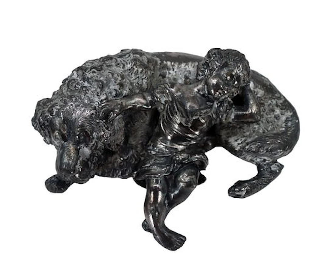 Metal Figurine of Child and Dog