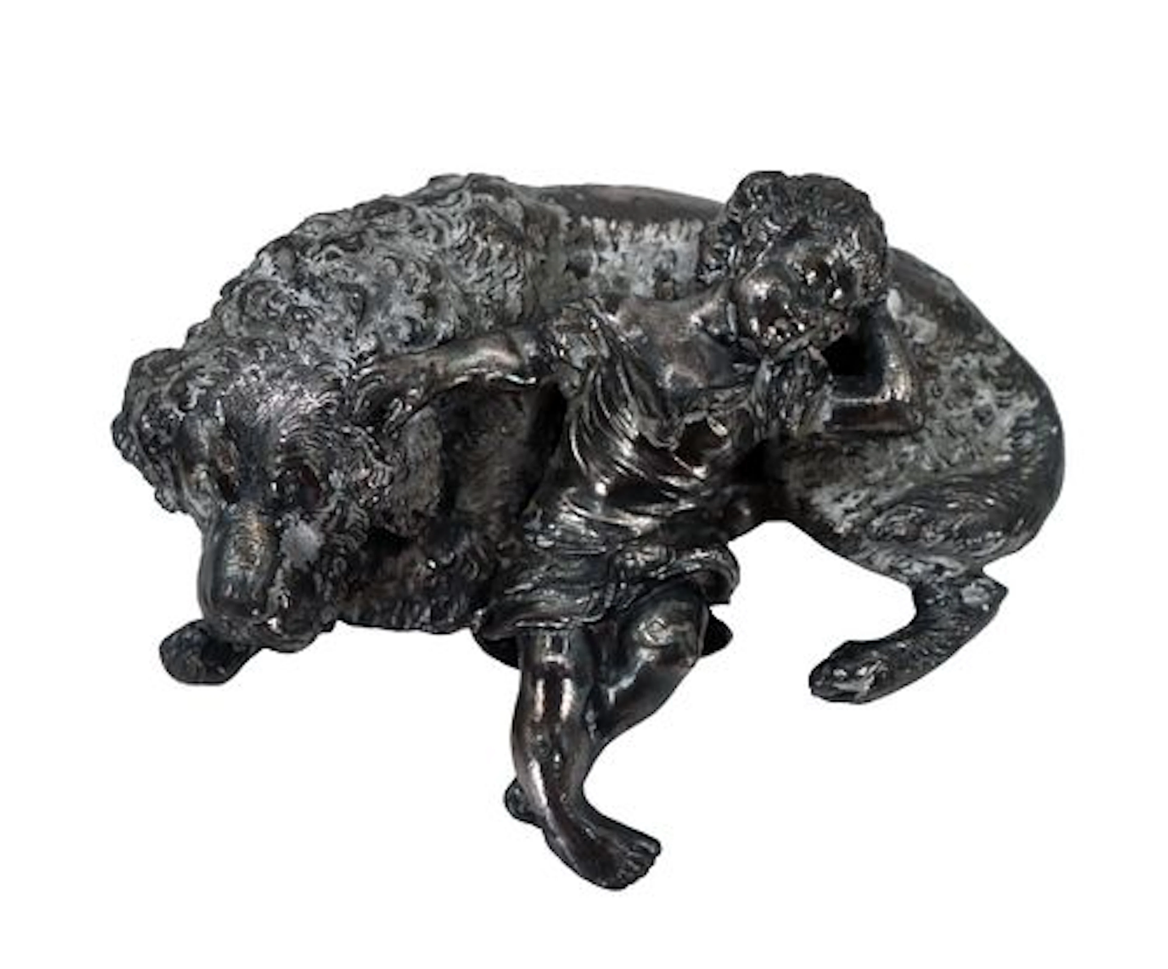 Metal Figurine of Child and Dog