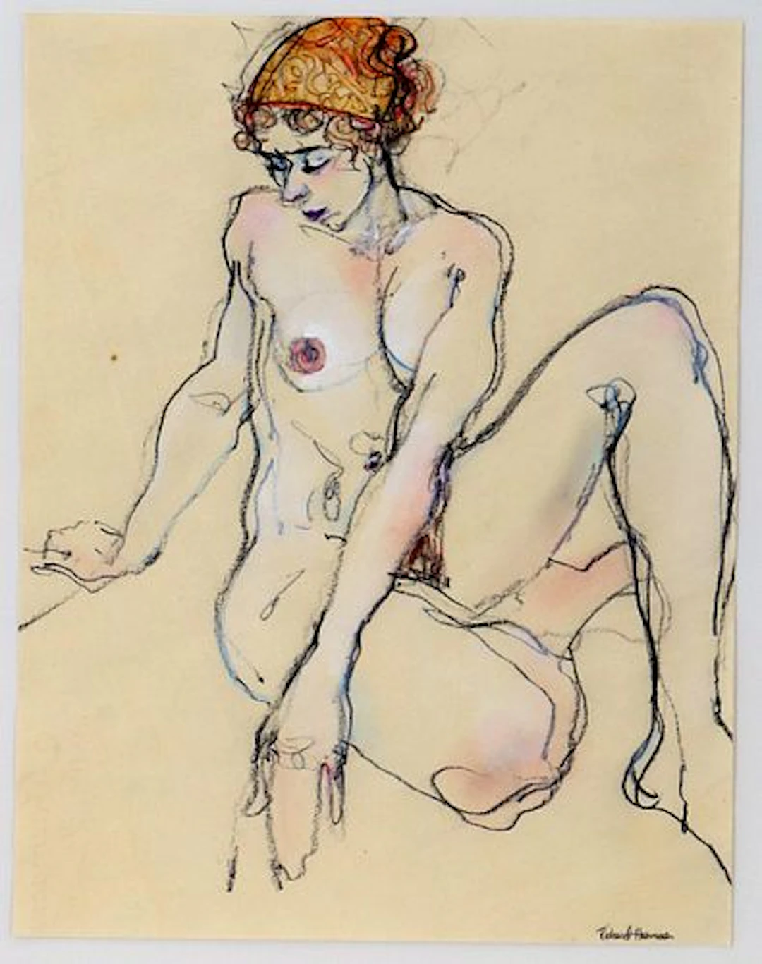 Richard Thomas (21st Century) American, Figural Graphite Sketch of a Nude Woman