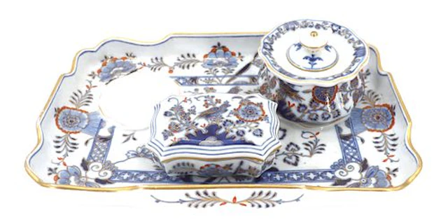 Three-Piece 19th Century Meissen Porcelain Desk Set