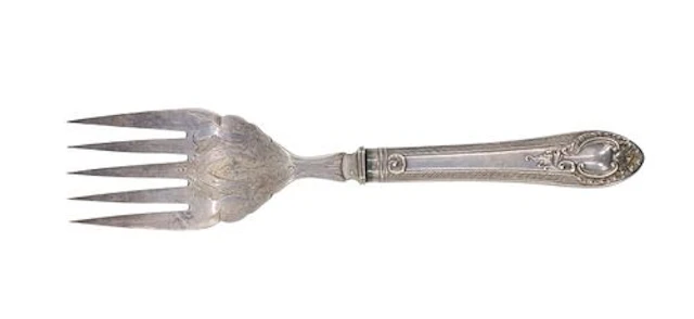 Antique Five-Tined Silver Engraved Fish Serving Fork
