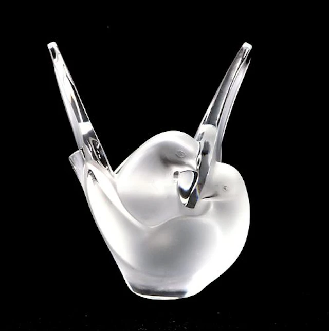Lalique Crystal "Sylvie" Vase with Flower Insert